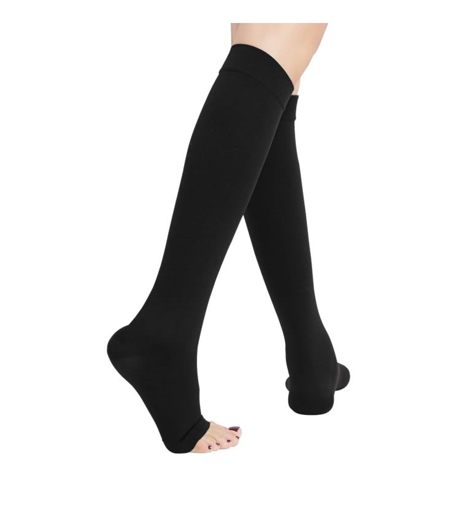 Compression Socks for Women 1 Pair Open Toe Compression Socks for Women and Men Knee High Open Toe for Varicose Vein Swollen Legs Shin Splints Nursing Travel (Large Black Open Toe) Large Black Open Toe