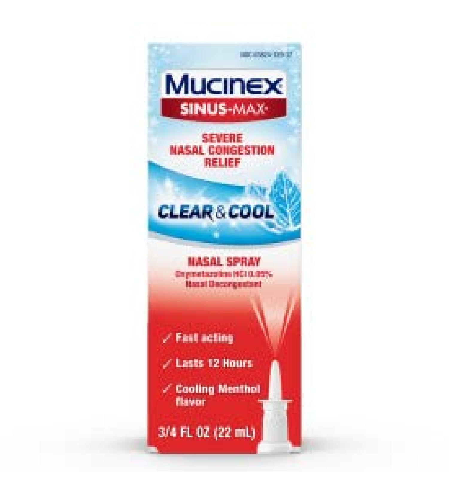 Mucinex Sinus-Max Severe Nasal Congestion Relief Spray - Fast Acting Cooling Menthol - 12 Hour Relief - 0.75 Fl Oz (Pack of 4) - Buy Online on GoSupps.com