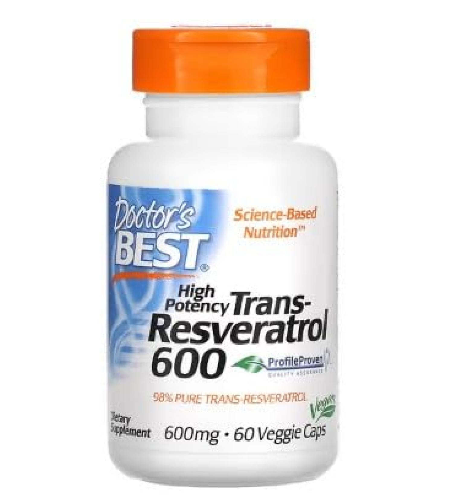 Doctor's Best Trans-Resveratrol 600-600mg - 60 Vegetable Capsules - Powerful Antioxidant for Optimal Health - Buy Online on GoSupps.com