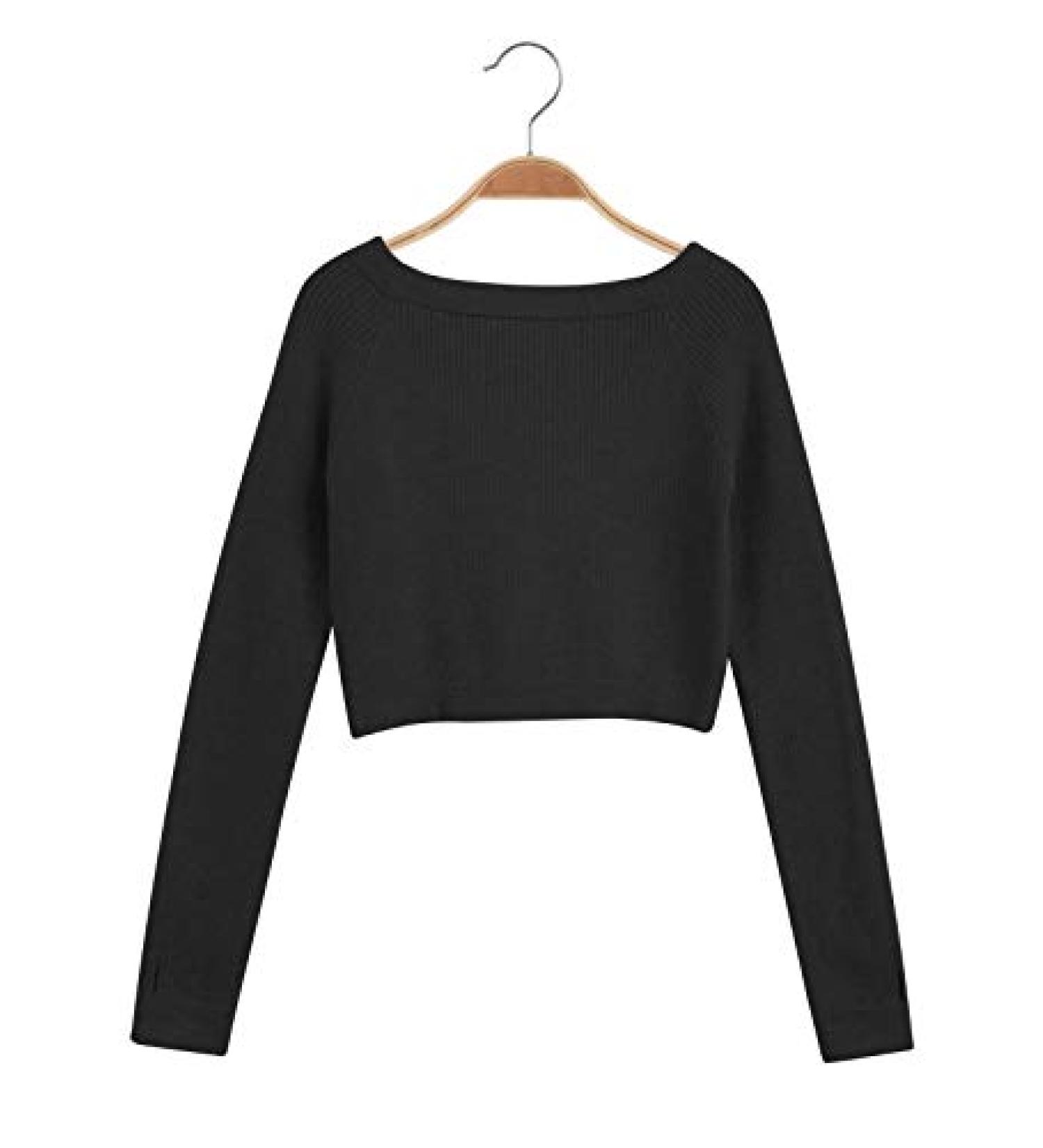 Cuulrite Girls Ballet Dance Crop Top Sweater - Black, Large | Long Sleeve Sport Sweatshirt with Thumb Hole - Buy Online on GoSupps.com