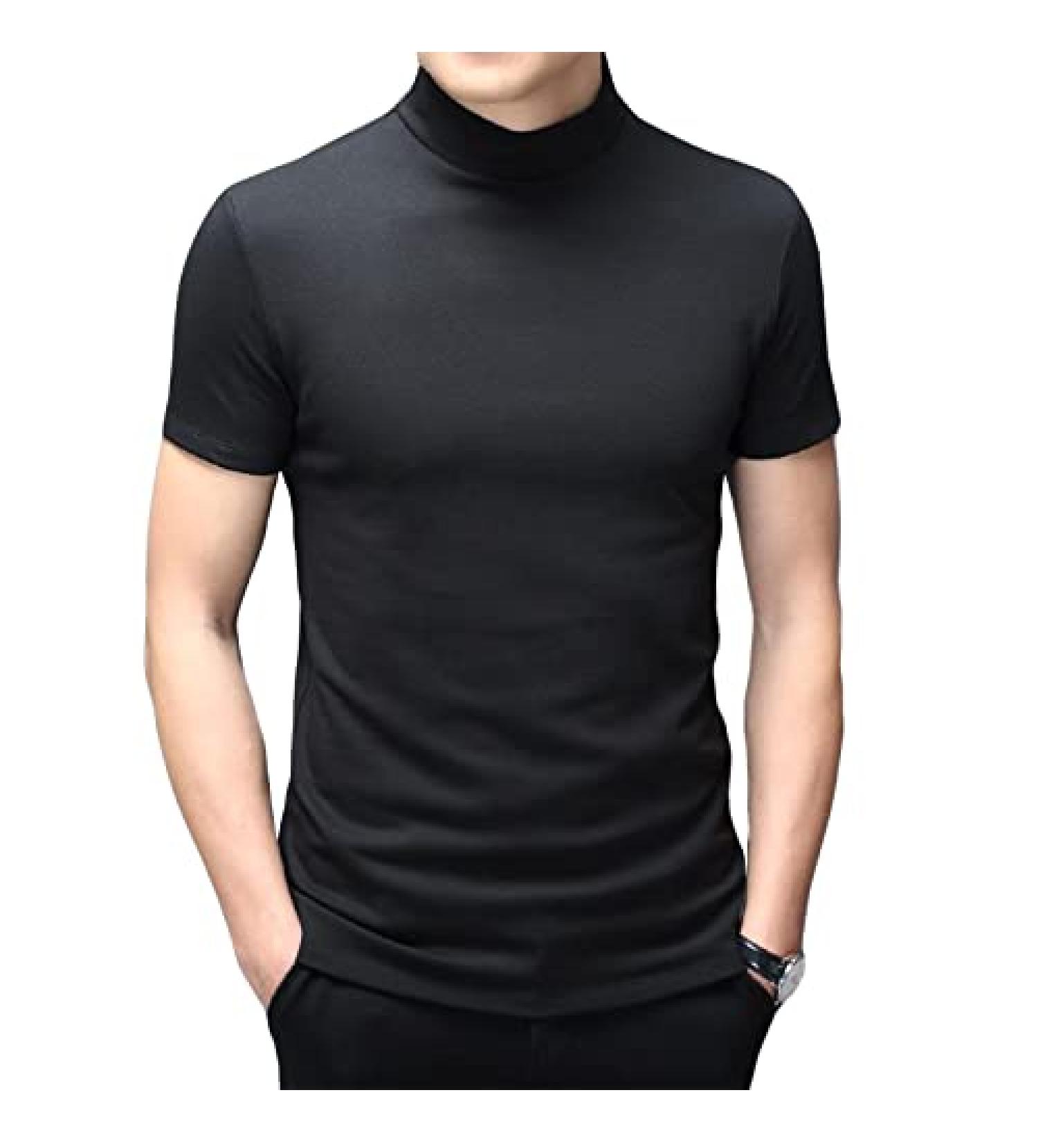 Men's Short Sleeve Mock Turtleneck Slim Fit Thermal Undershirt - Black | Large - Buy Online on GoSupps.com
