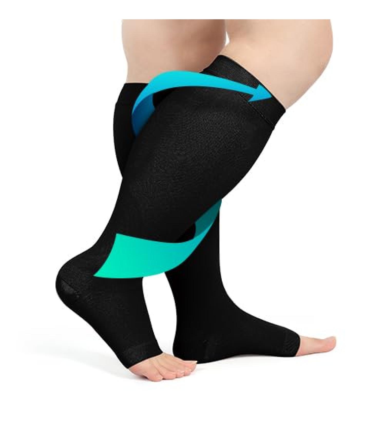 FITTOO Plus Size Compression Socks 20-30mmHg for Men & Women - Relief for Shin Splints Varicose Veins & Calf Pain - Open Toe & Graphite - 3X-Large - Buy Online on GoSupps.com