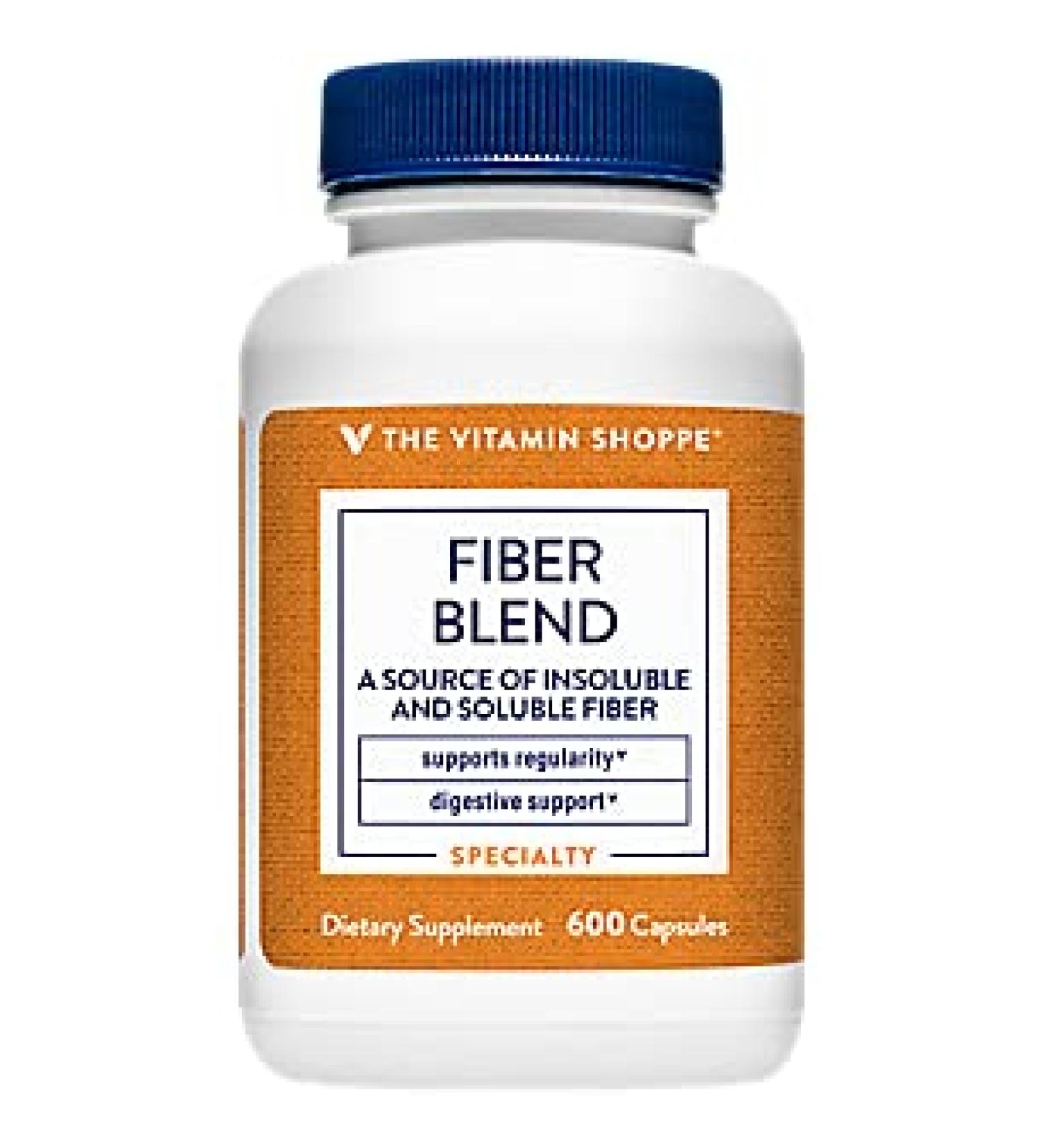 Vitamin Shoppe Fiber Blend - 600 Capsules - Promotes Digestive Health & Regularity - Buy Online on GoSupps.com