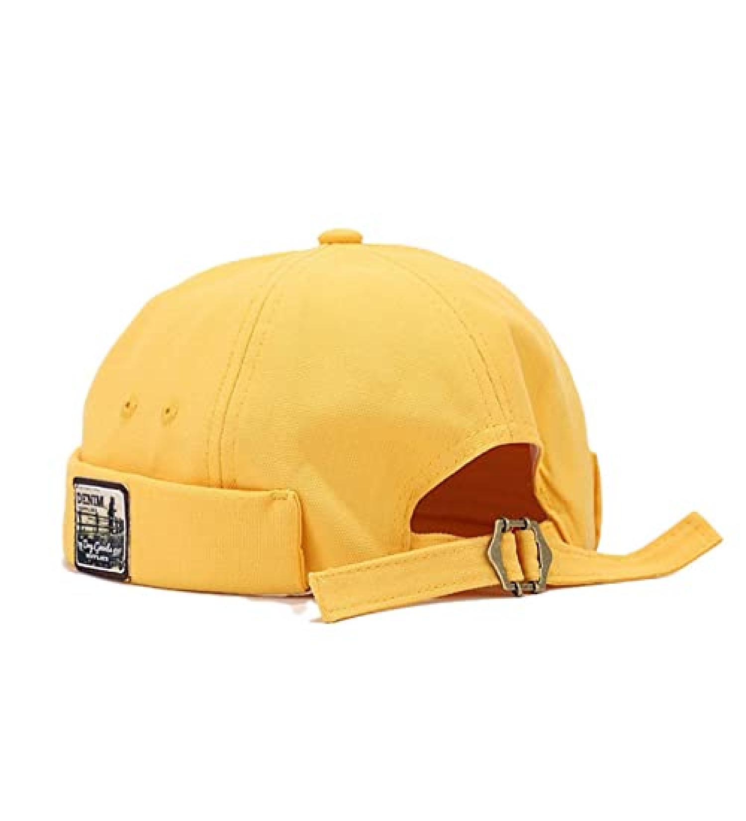 Zegoo Mens Cotton Brimless Skullcap Sailor Cap Rolled Cuff Retro Beanie Hat Yellow