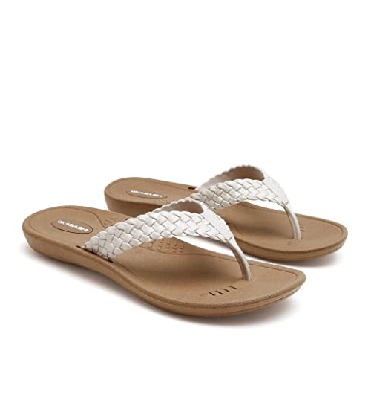 OKABASHI Women's Baha Flip Flop - Toffee/Vanilla - Contoured Footbed with Arch Support | Slip-Resistant, Waterproof, Made in USA - Buy Online on GoSupps.com
