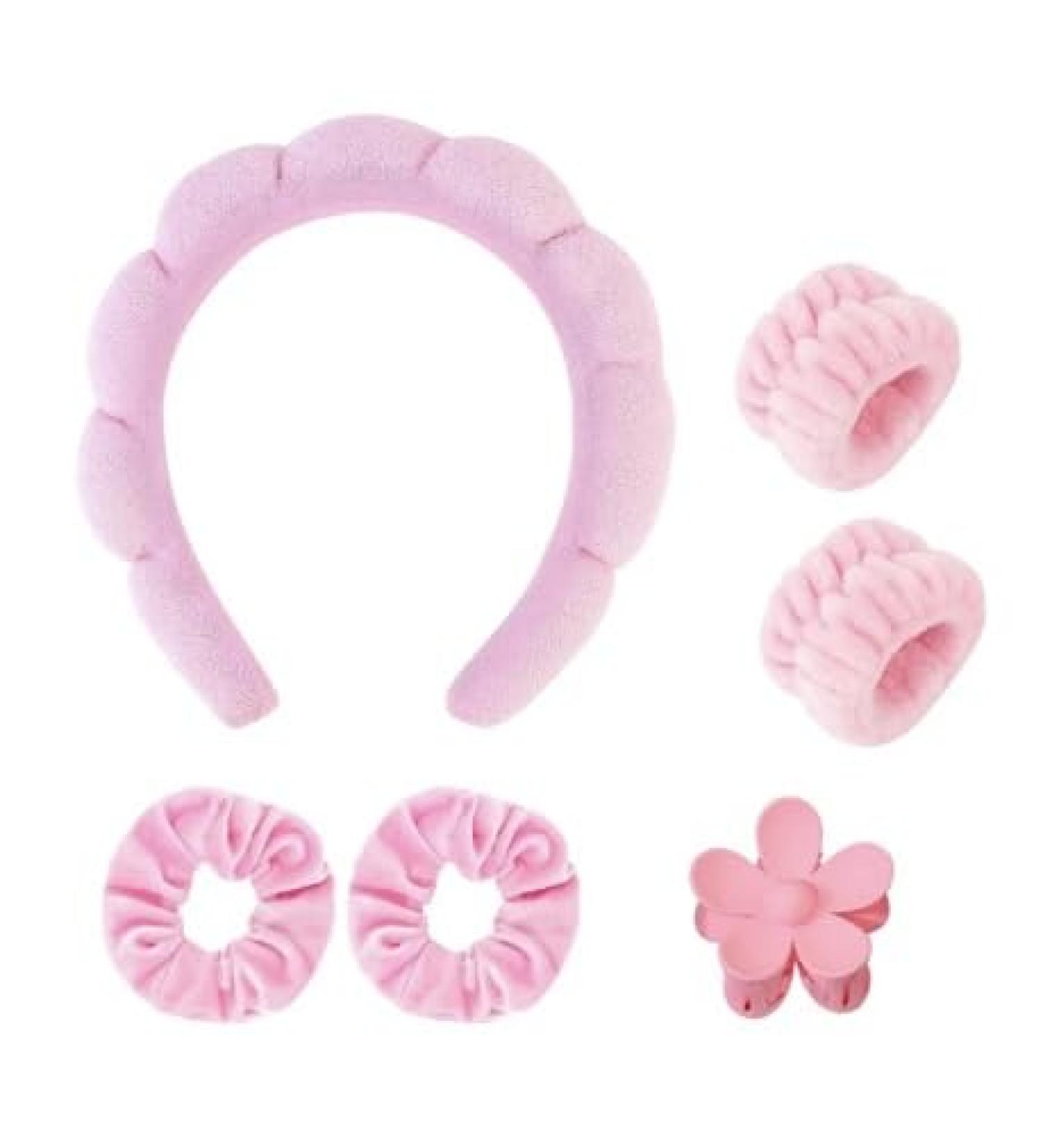 Conjunto de Diademas de Spa para Mujeres | Clip de Garra de Terciopelo para Cuidado de la Piel y Maquillaje - Rosa - Buy Online on GoSupps.com