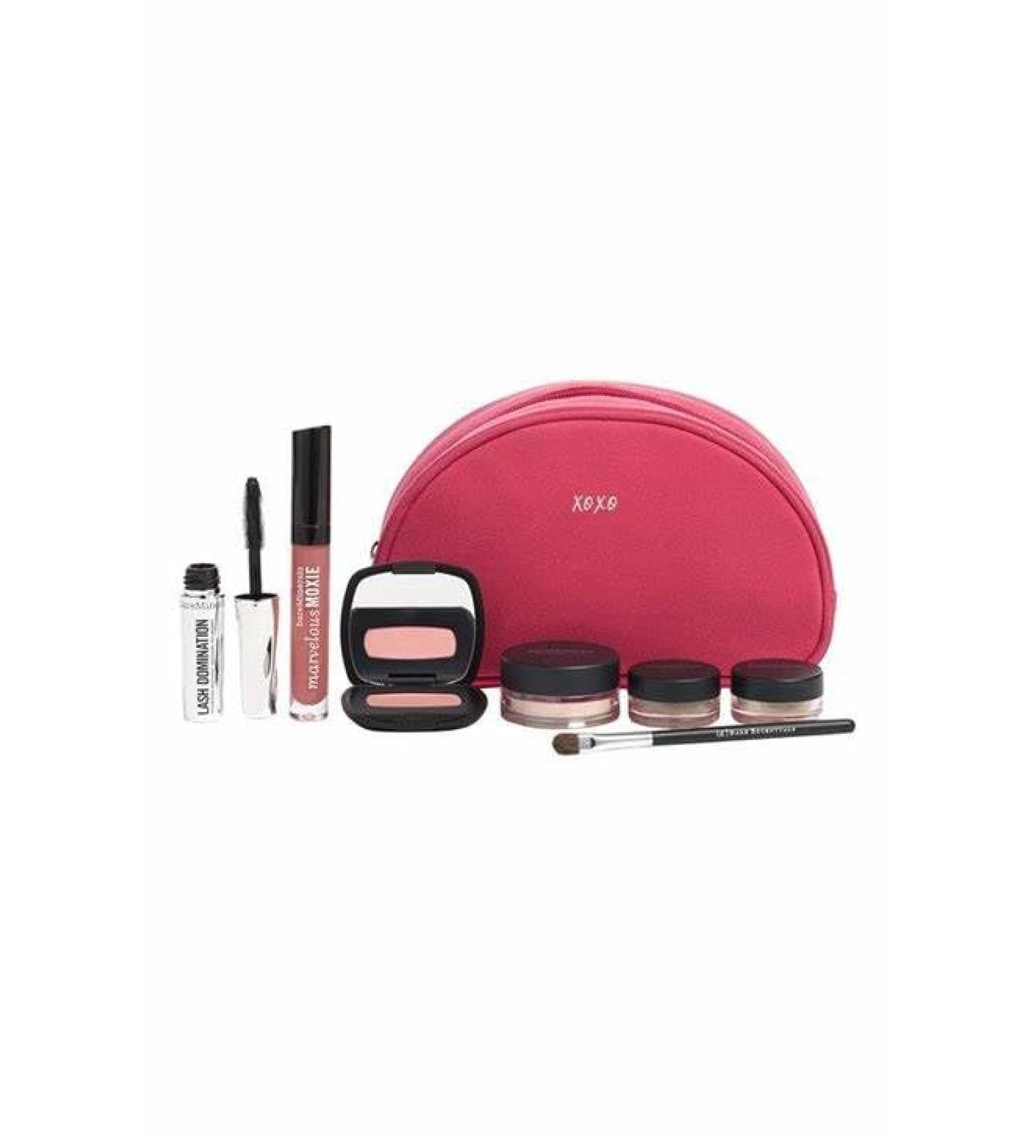 Minerals Pretty Chic 7 pice kit eye cheek lip moxie mascara brush blush veil +bag