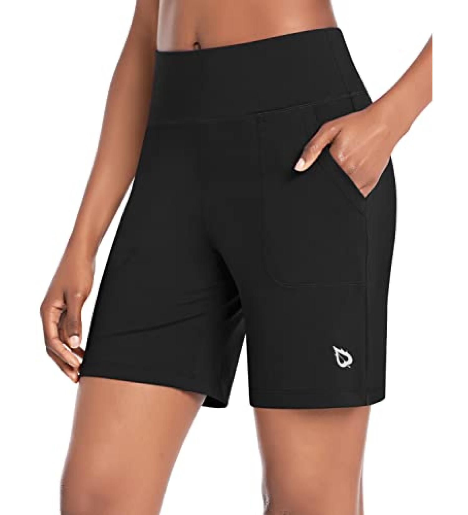 BALEAF Women's High Waisted Running Bermuda Shorts with Pockets - Black, Large - Buy Online on GoSupps.com