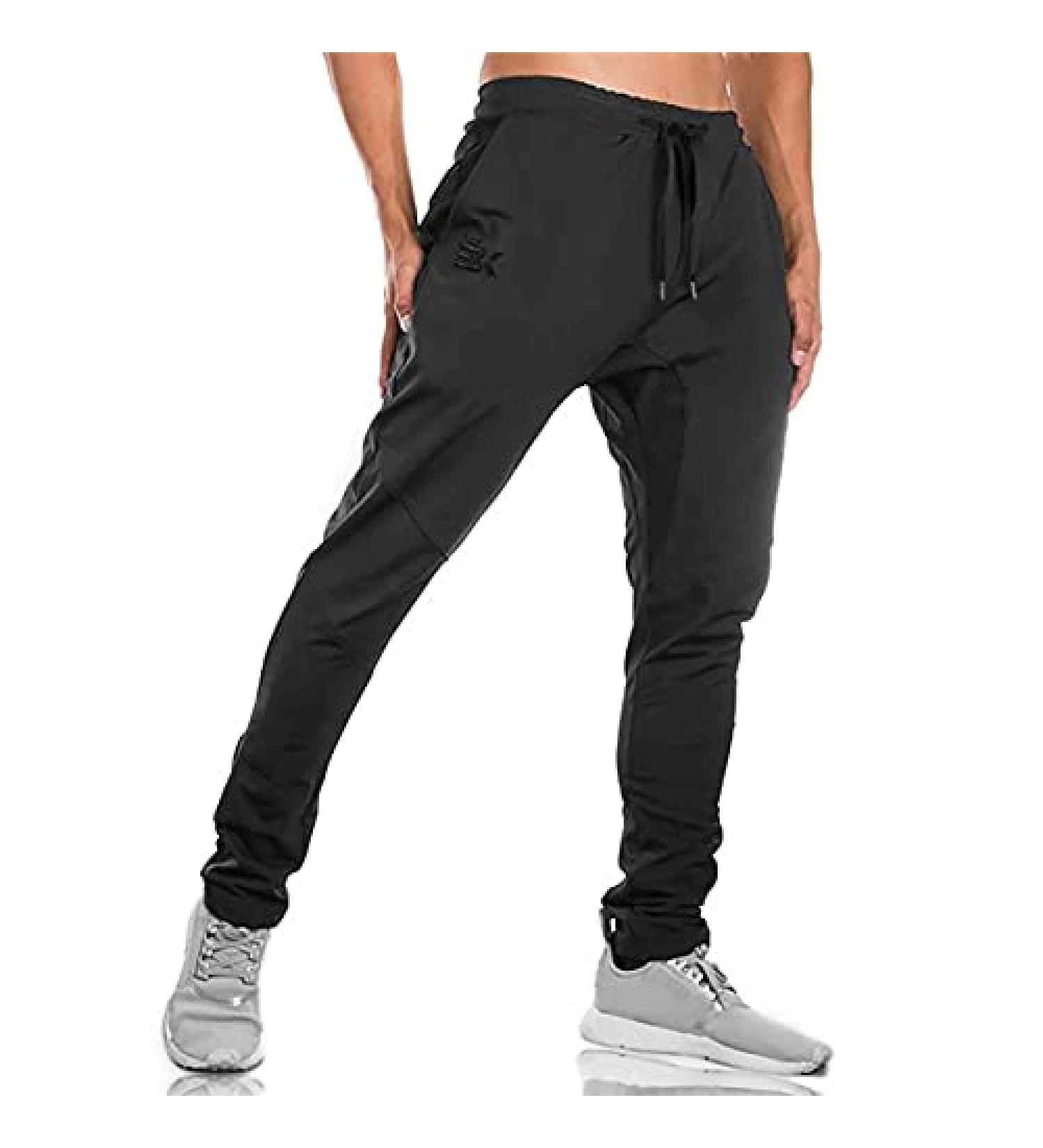 BROKIG Men's Jogger Sport Pants - Black Medium | Casual Zipper Gym Sweatpants with Pockets - Buy Online on GoSupps.com
