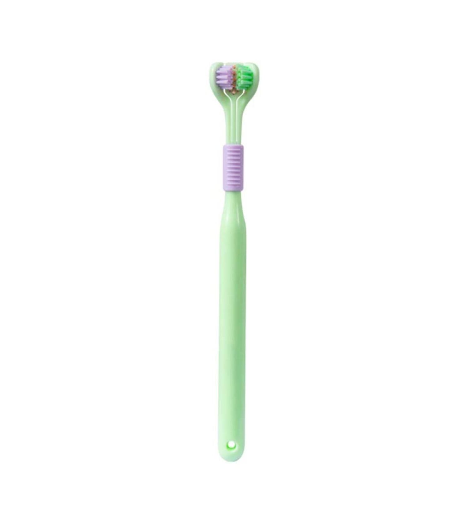 Soft Three-Sided Toothbrush for Adults - Cute Effective Tongue Scraping & Coating - Green Color - Buy Online on GoSupps.com