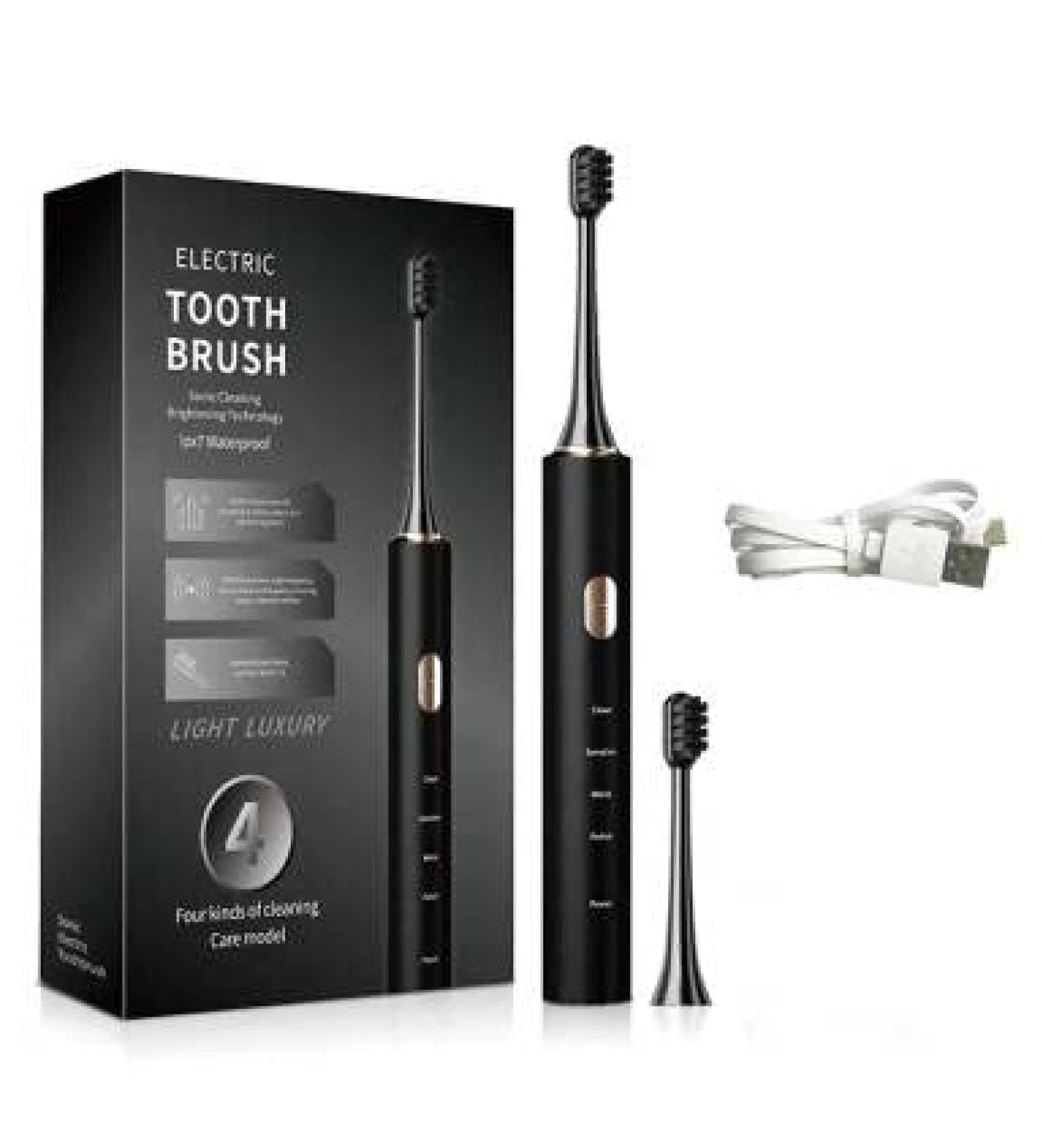 Rechargeable Electric Toothbrush with Medium-Soft Bristles Wireless Charging 4 Modes & Smart Timer - Black - Buy Online on GoSupps.com