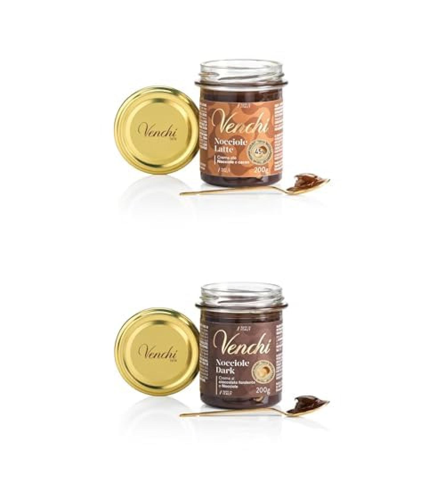 Venchi - P te Tartiner Lait et Noisettes du Pi mont IGP (45%) 200 g et P te Tartiner Noir et Noisettes du Pi mont IGP 200 g Sans Gluten V g talien