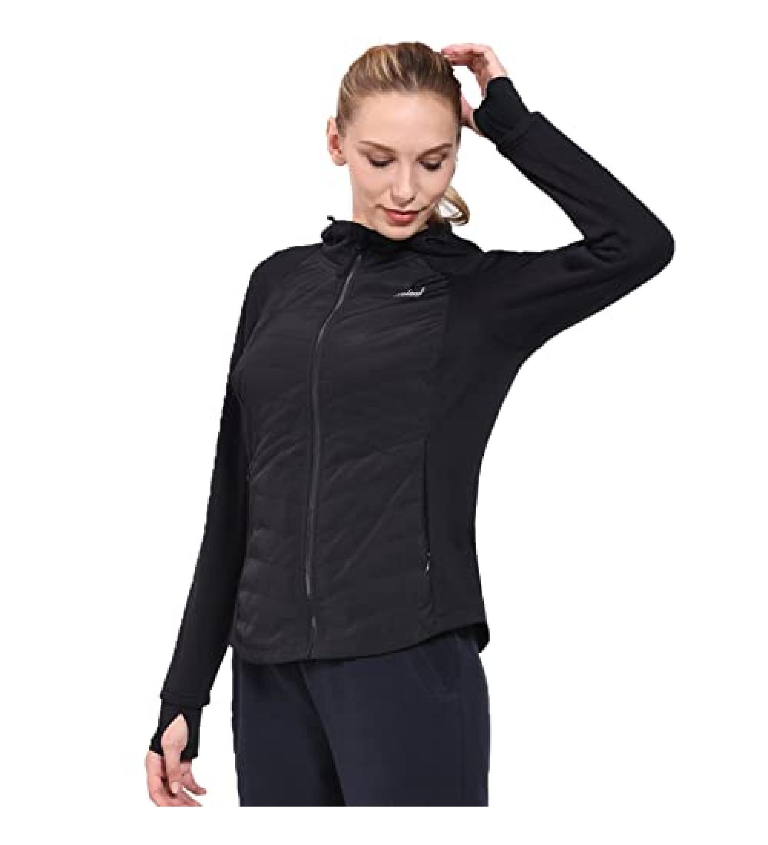 BALEAF Women's Insulated Puffer Hybrid Down Jacket with Hoodie - Black, X-Small - Buy Online on GoSupps.com
