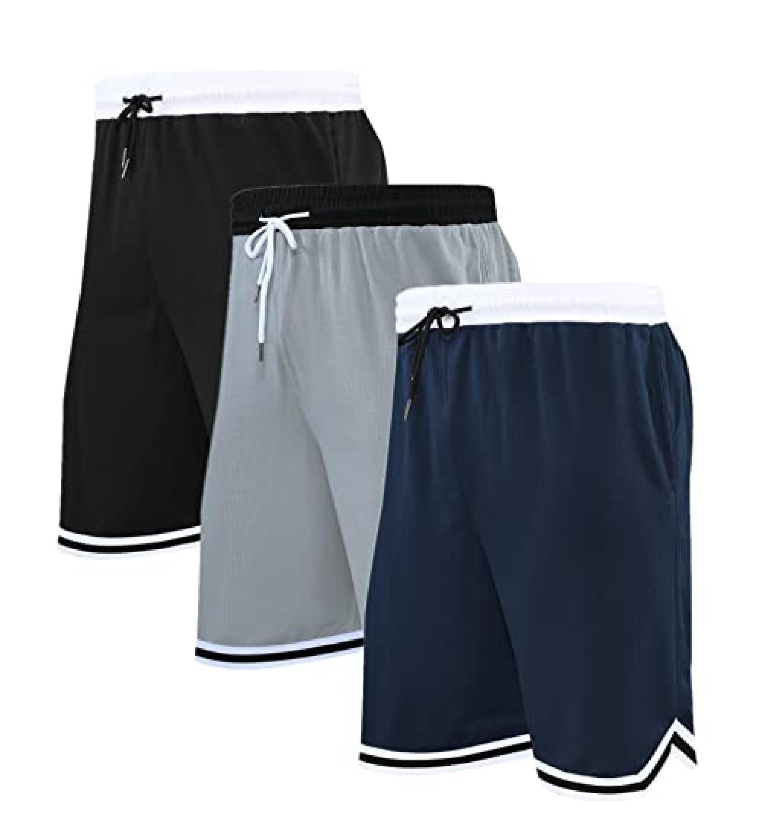OPALOS Men's Active Athletic Shorts 2/3 Pack with Pockets - Navy/Black/Gray- Size Large - Buy Online on GoSupps.com