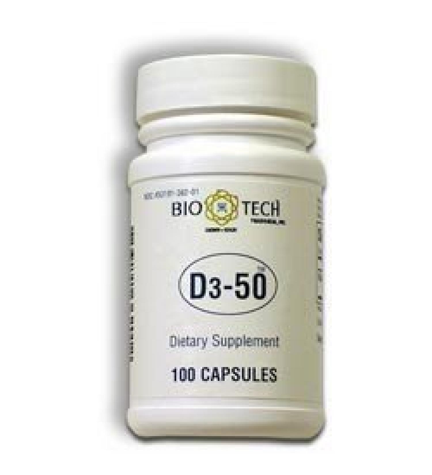Bio Tech Pharmacal D3-50 Cholecalciferol 100 Capsules