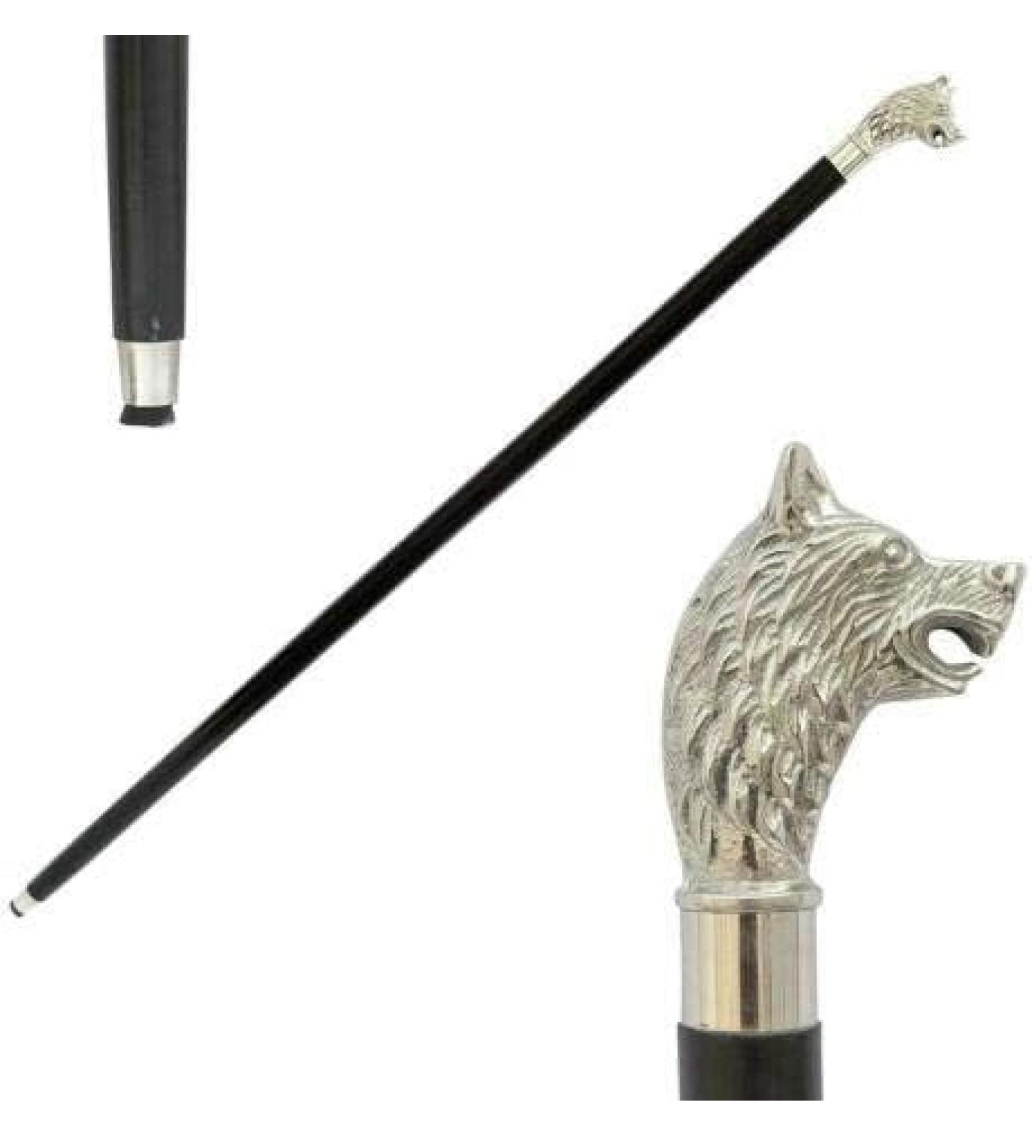FICUS GIFT Silver Vintage Antique Walking Cane Wooden Walking Stick Silver Brass Handle Knob GiftBrass Wolf Horn Head Handle top Cane Wooden Walking Stick Victorian Stick Style - Buy Online on GoSupps.com