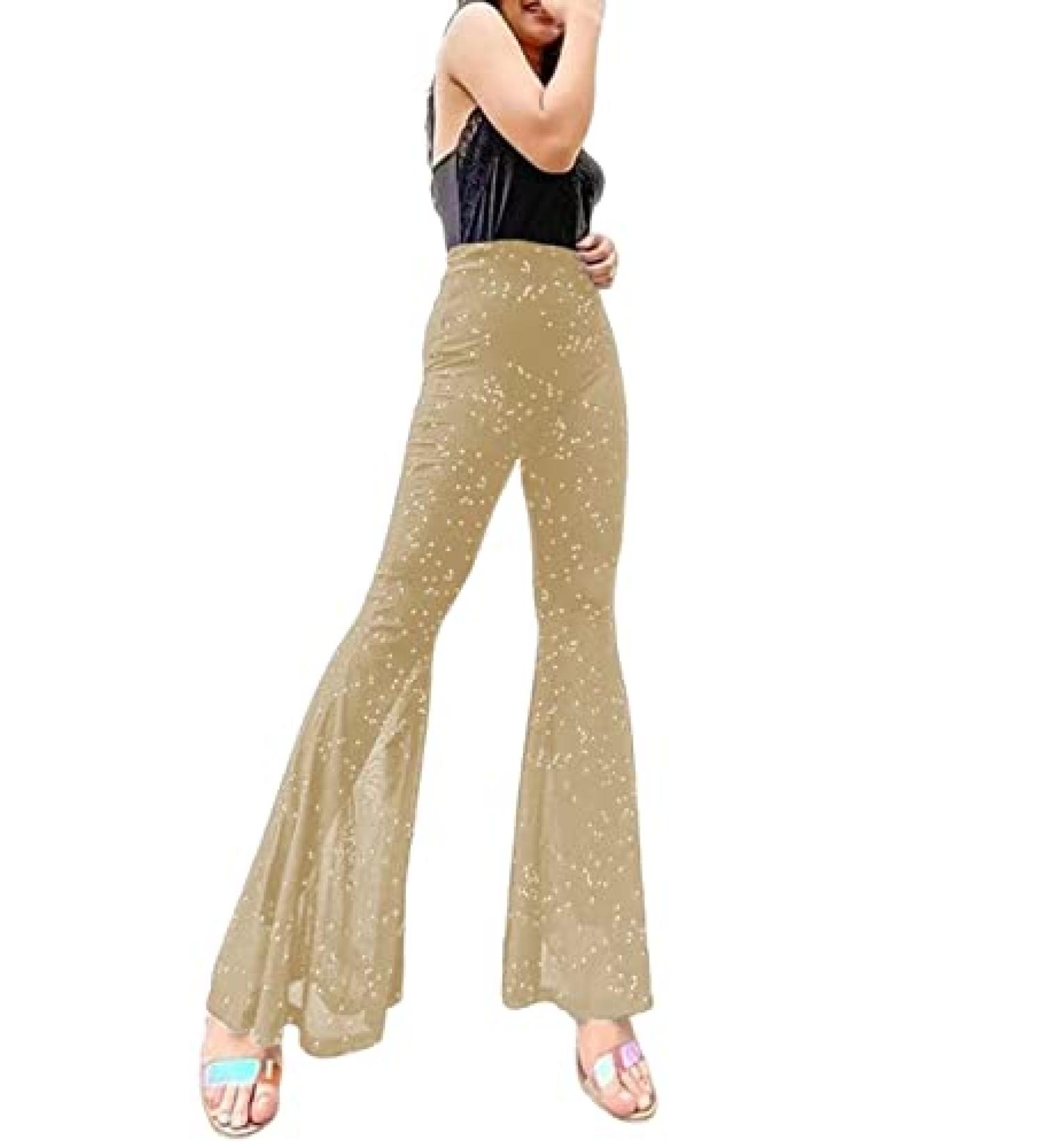 Lrady Womens High Waist Wide Leg Palazzo Pants - Khaki | Elastic Waist, Split Legs, Loose Fit | X-Small - Buy Online on GoSupps.com