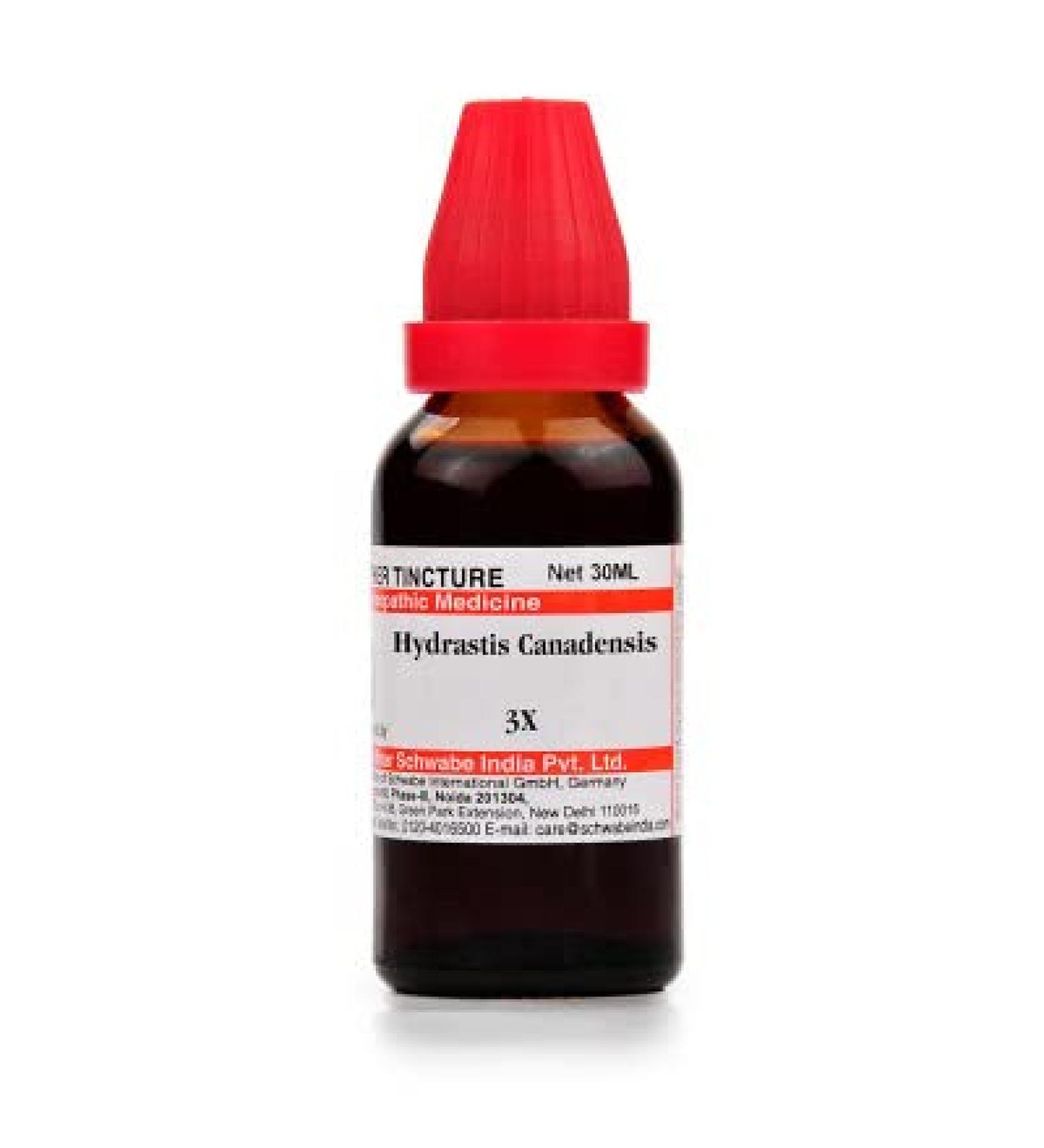 Willmar Schwabe India Hydrastis Canadensis 3X (30ml) Mouth ulcers Tonic for Appetite Ear Pain Catarrh Coryza Eczema/Free UJALA Eye Drops