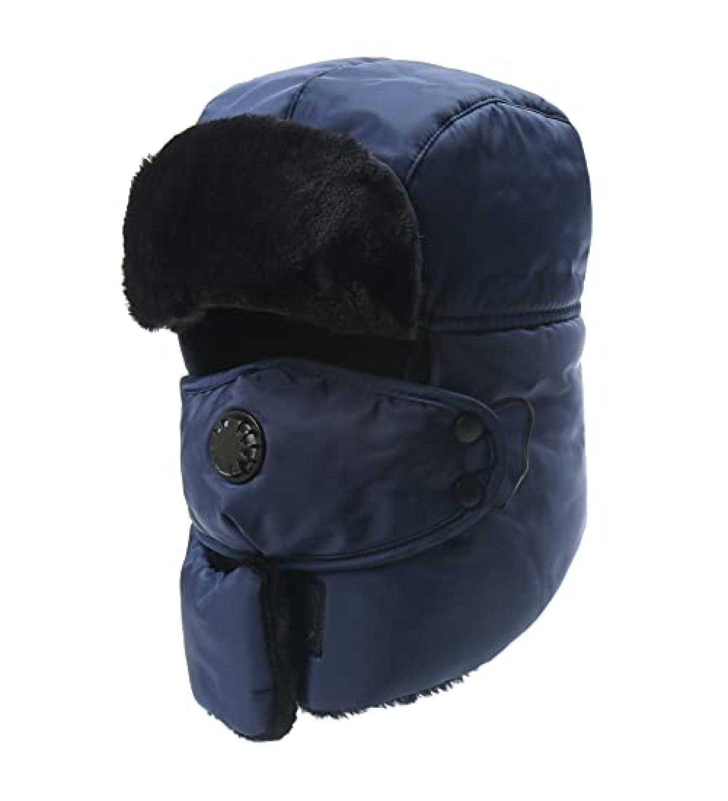 Trooper Trapper Hat with Face Mask - Windproof & Water Resistant Winter Russian Hat in Navy - Buy Online on GoSupps.com