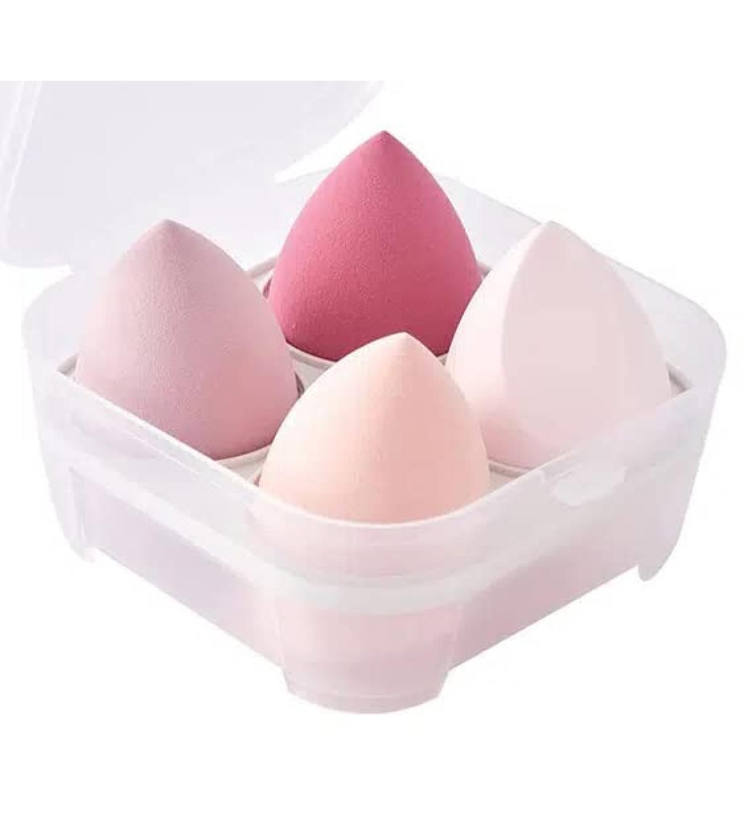 4ct Makeup Sponge Set for Liquid, Cream, and Powder Makeup - Pink Beauty Blender Sponges with Organizer - Buy Online on GoSupps.com