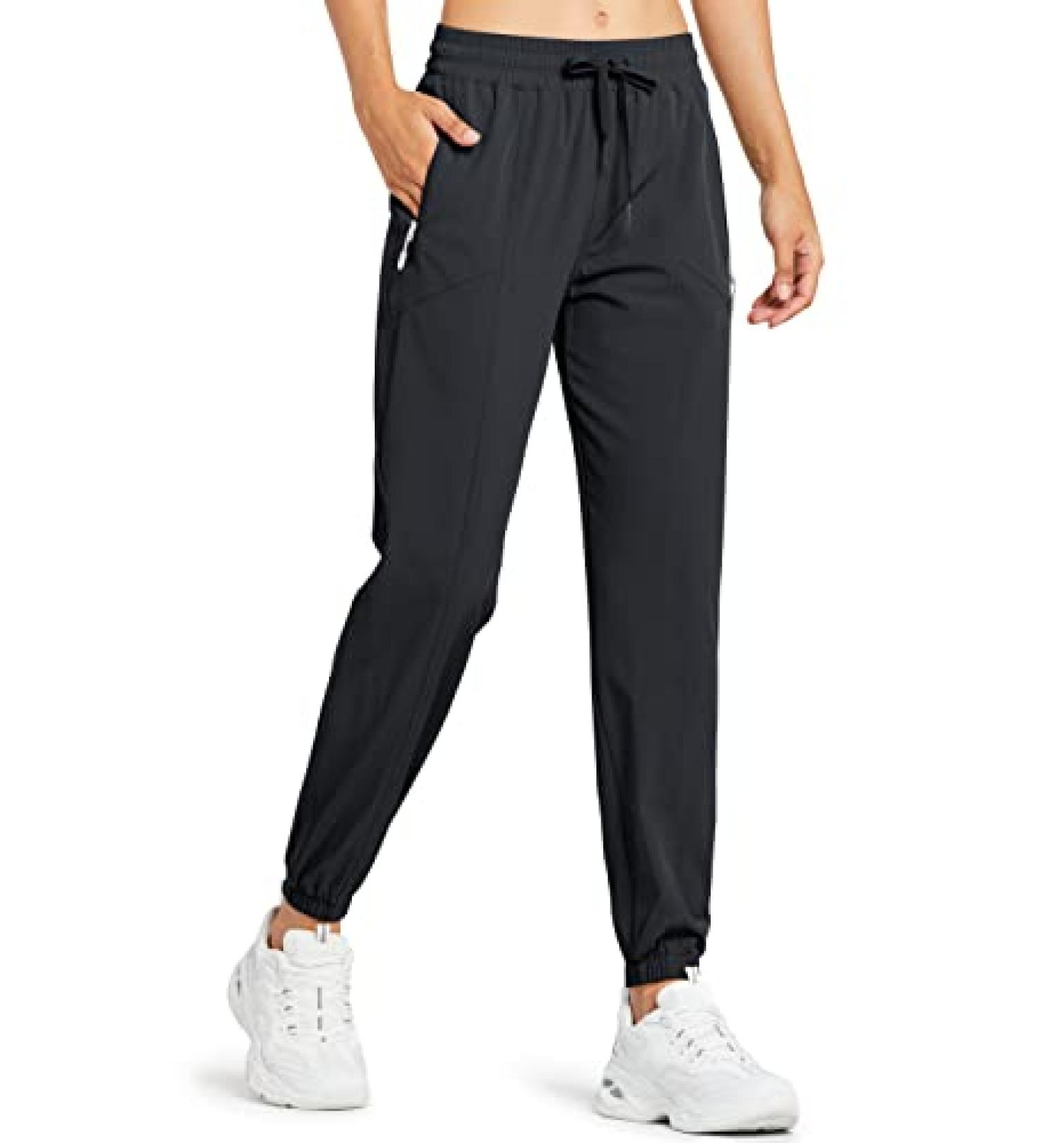 Libin Women's Lightweight Joggers Pants - Quick Dry Athletic Track Pants with Zipper Pockets | Black, Size Large - Buy Online on GoSupps.com