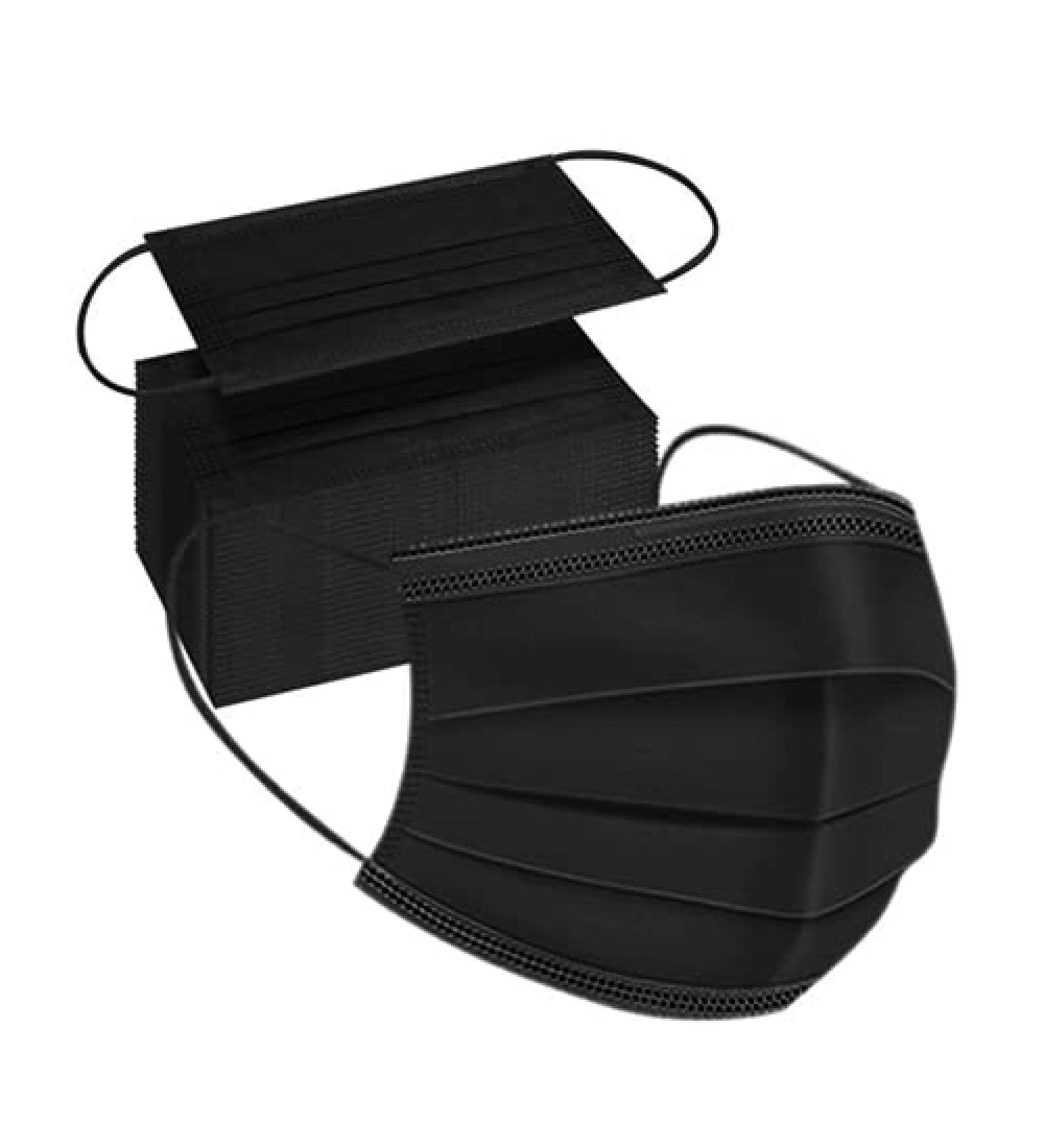 100pcs Black Disposable Face Masks - 3 Layer Non-Woven, Soft Elastic Earloop - Buy Online on GoSupps.com