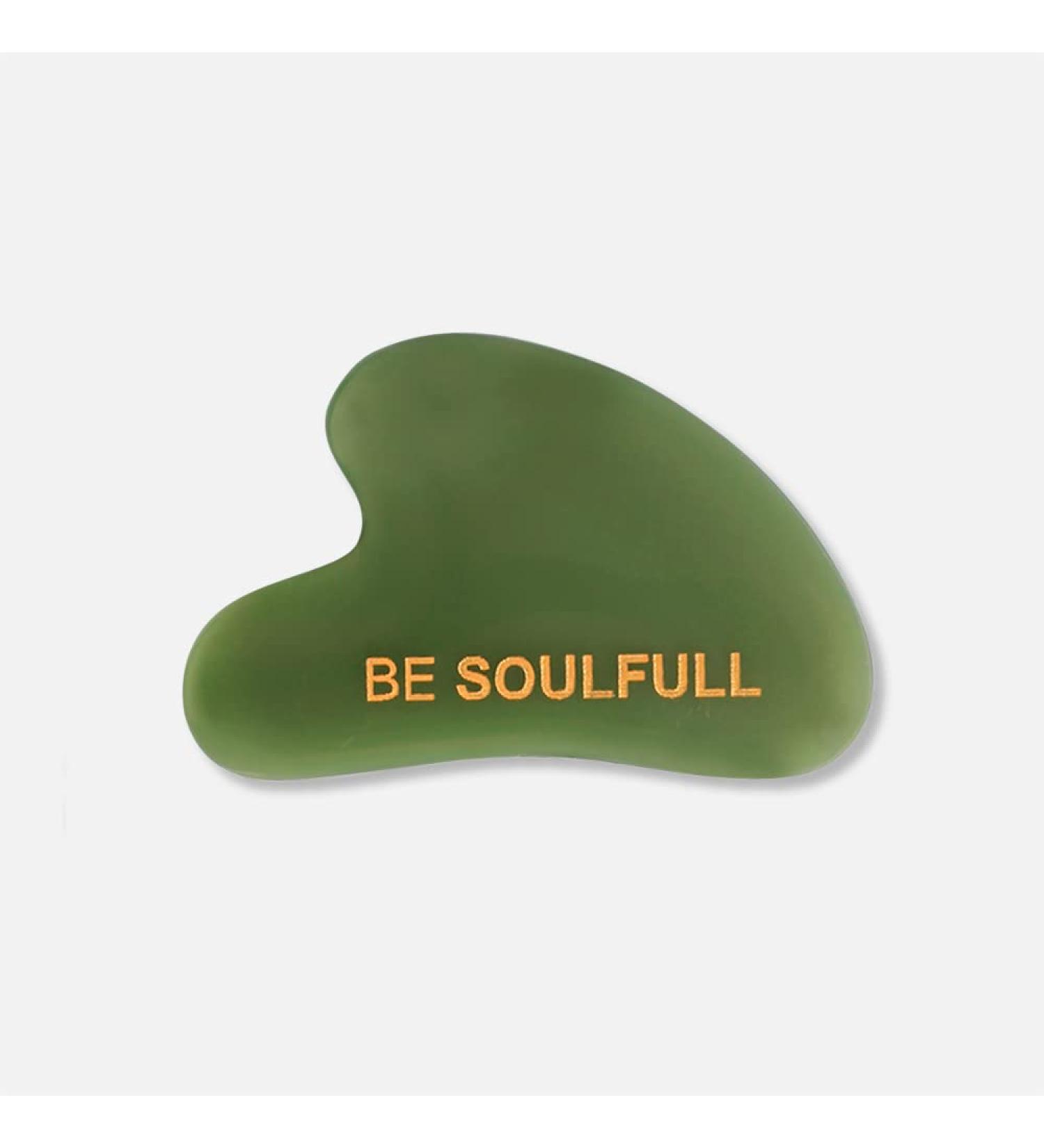 BE SOULFULL Gua Sha - Natural Face Massaging Stone for Firm & Glowing Skin | Jade Green | Unisex | International Shipping Available - Buy Online on GoSupps.com