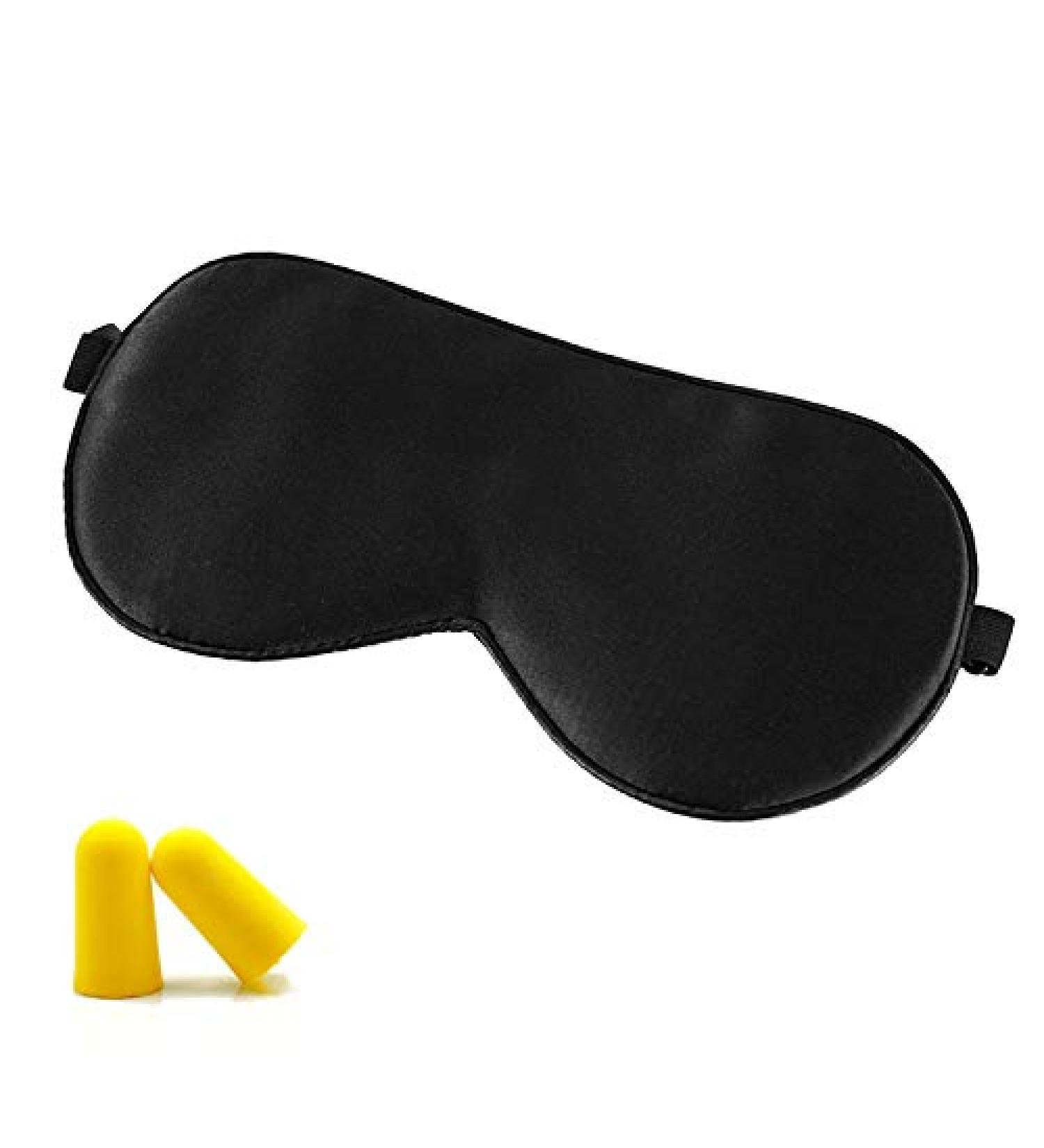 Silk Sleep Eye Mask with Adjustable Strap - Super Soft Comfort for Travel, Yoga, Nap - Ultimate Black Sleeping Aid - Buy Online on GoSupps.com