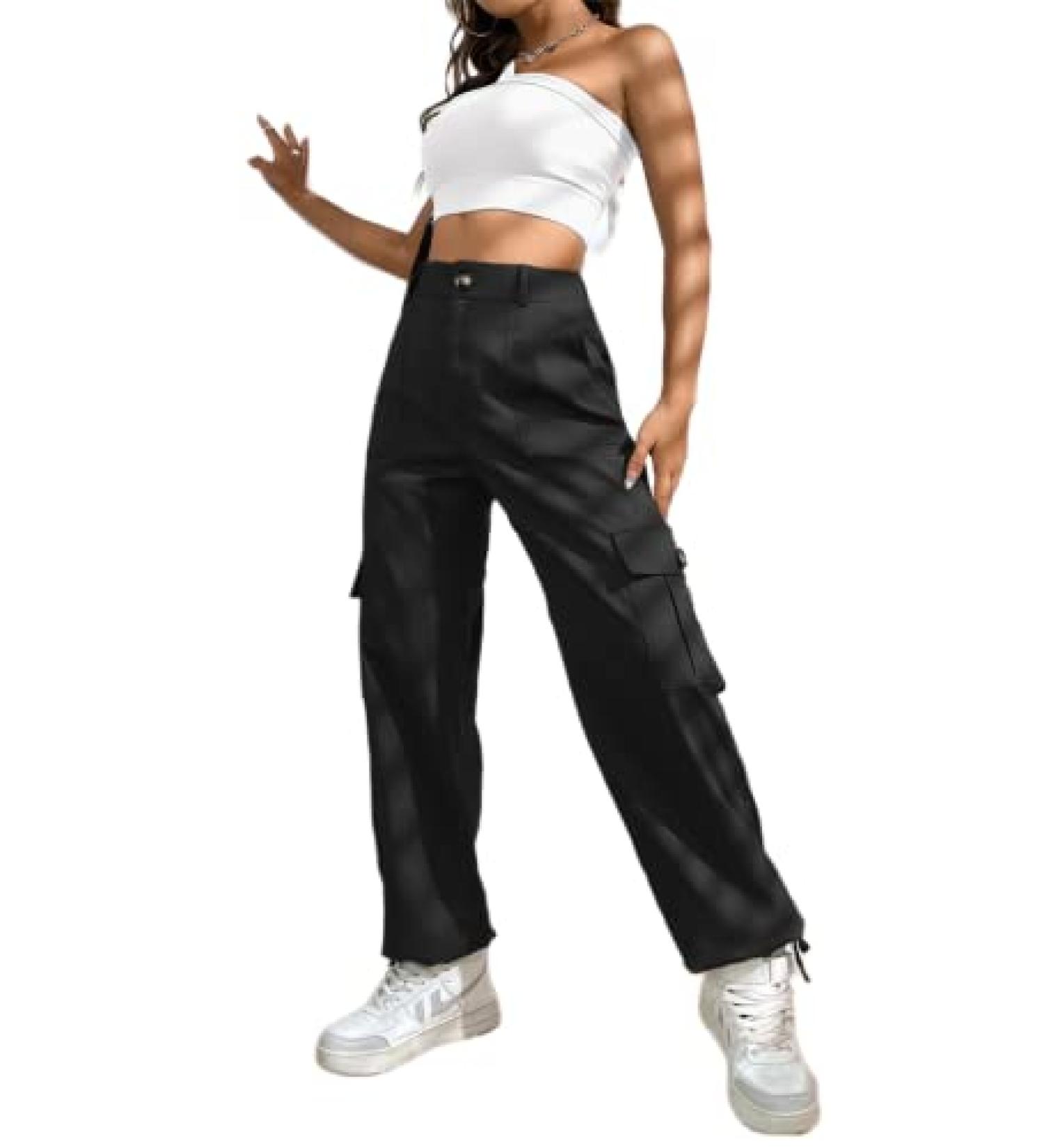 LOLOCCI Women's High Waisted Cargo Pants, 6 Pocket Streetwear Tactical Pants - Black, Medium - Buy Online on GoSupps.com
