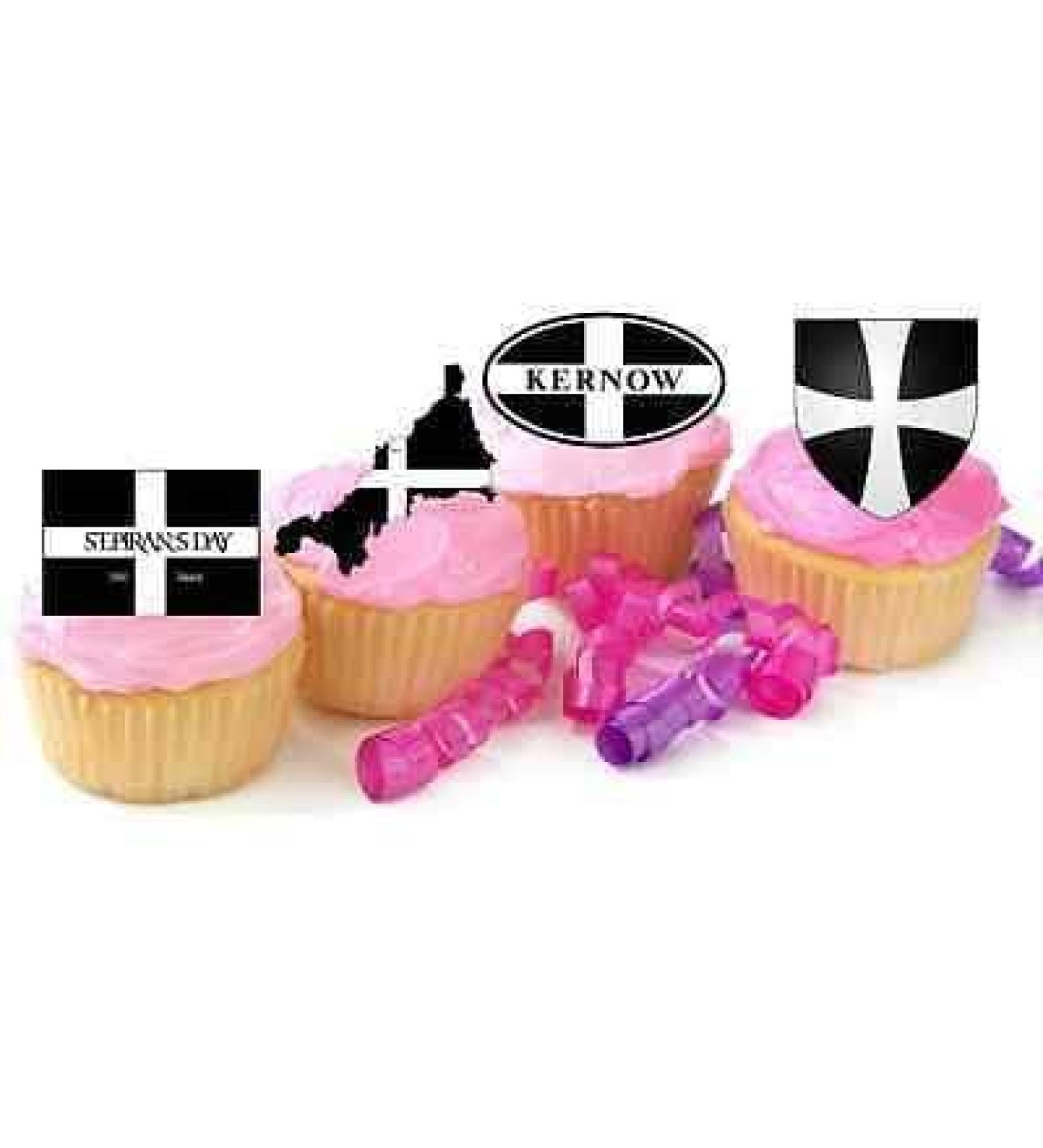 24x CORNISH EDIBLE STAND UP CUPCAKE TOPPERS CORNWALL ST PIRANS DAY KERNOW D6