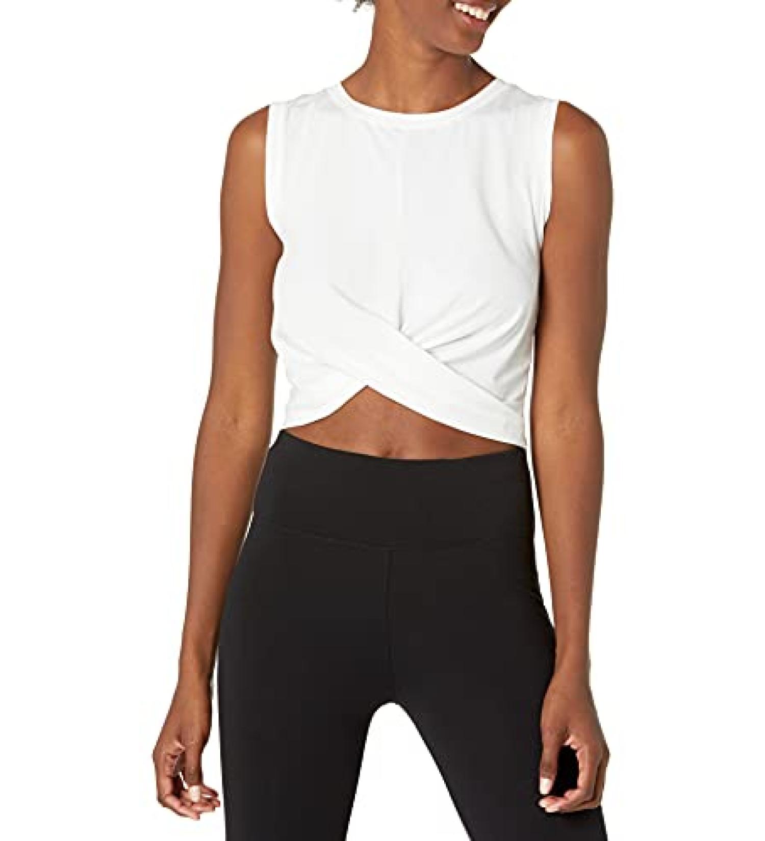 Amazon Essentials Women's Cotton Knot Front Yoga Tank | Large White (Plus Size) | Soft & Comfortable - Buy Online on GoSupps.com