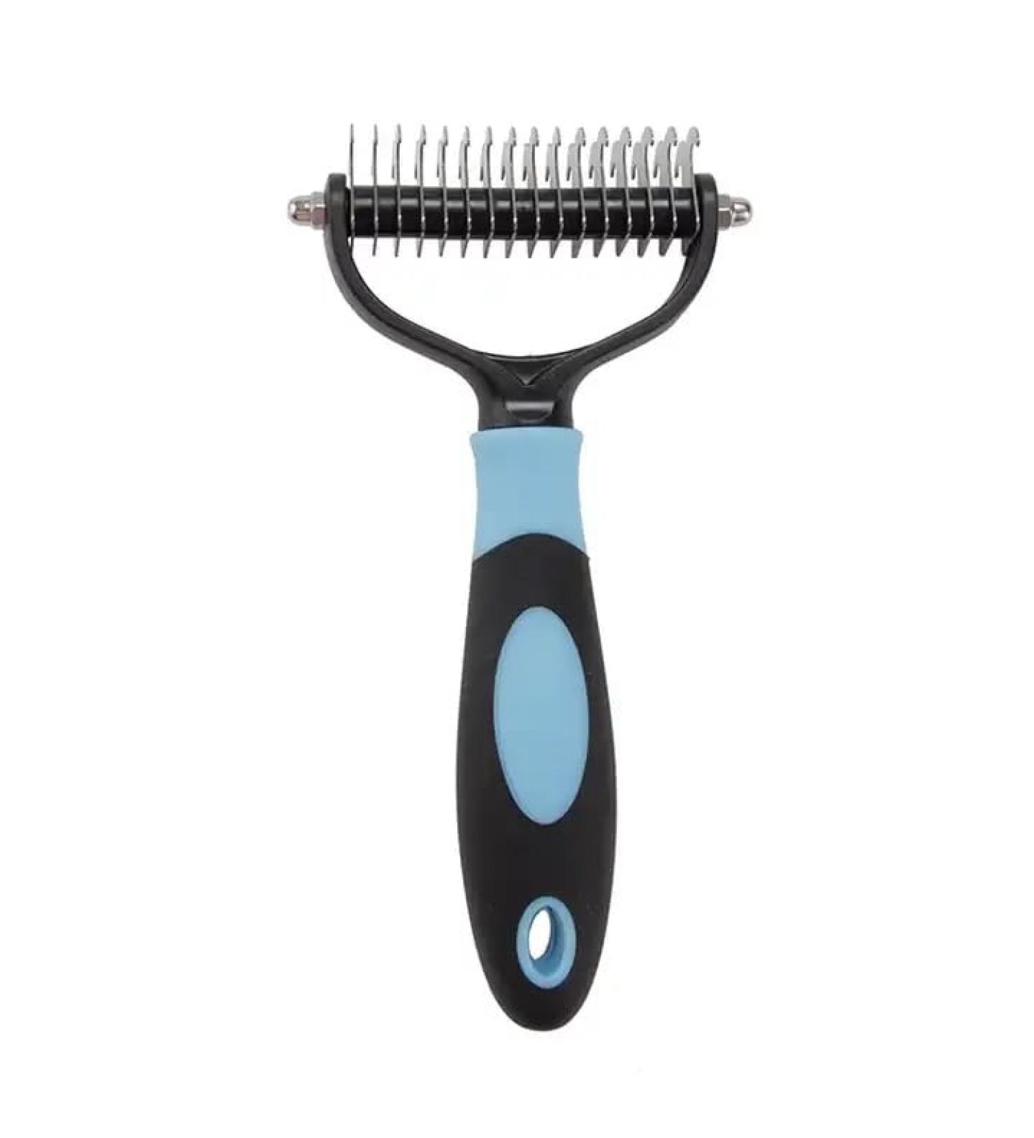 Double Sided Shedding and Dematting Undercoat Rake Comb Brush for Dogs and Cats (Blue/Black)