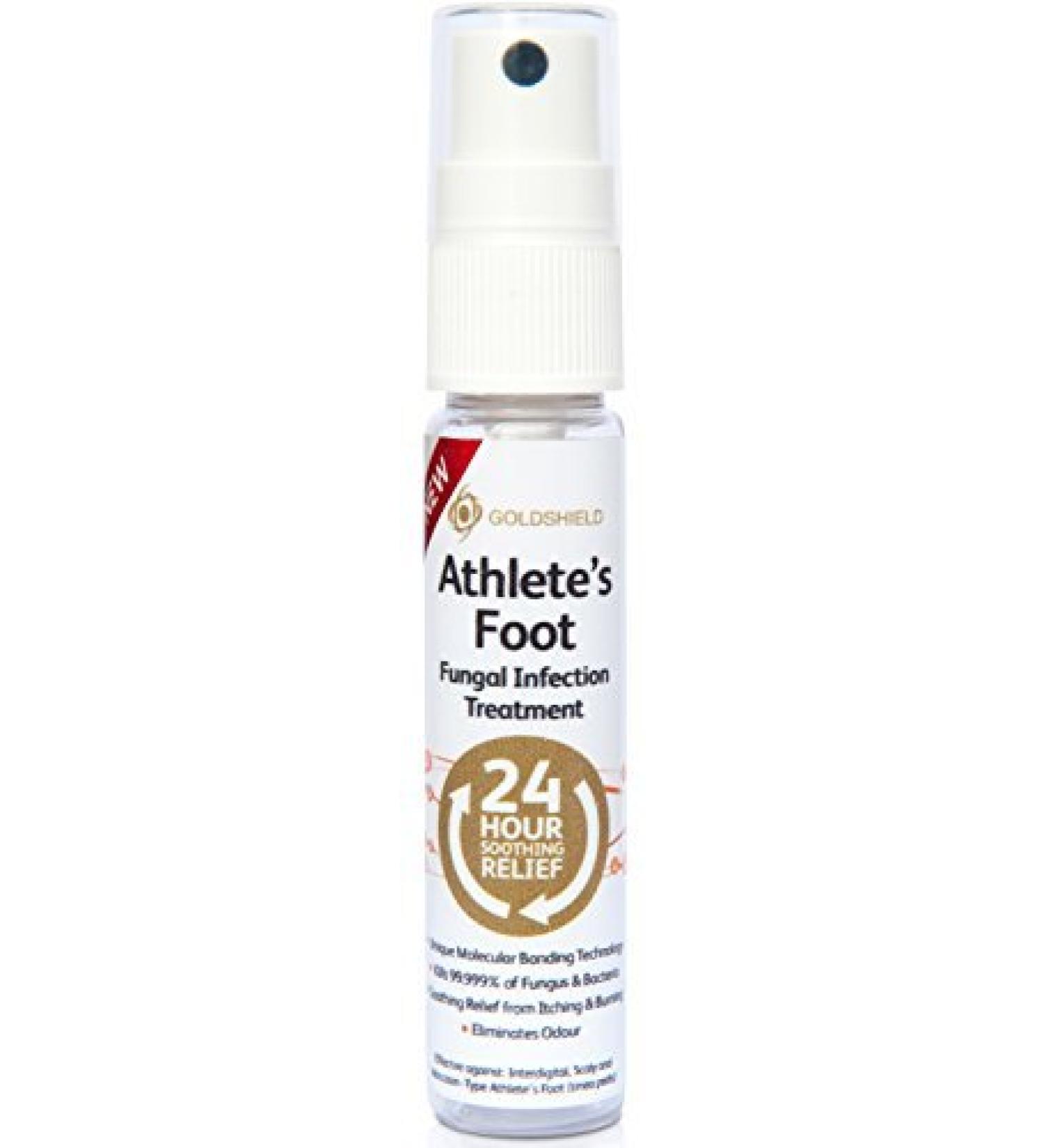 24 Hour Athlete s Foot Fungal Infection Treatment Anti-Bacterial Long-Lasting Relief for Tinea Pedis 25ml Bottle with Easy Application Spray by Goldshield.