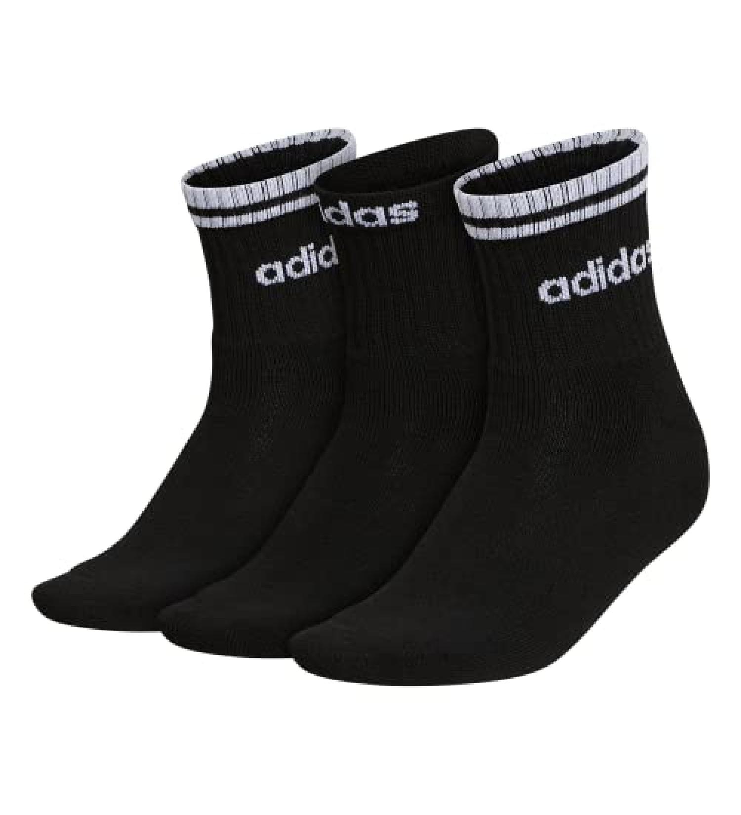 adidas Women's Sport Stripe High Quarter Socks (3-Pack) - Black/White - Size Medium - Buy Online on GoSupps.com