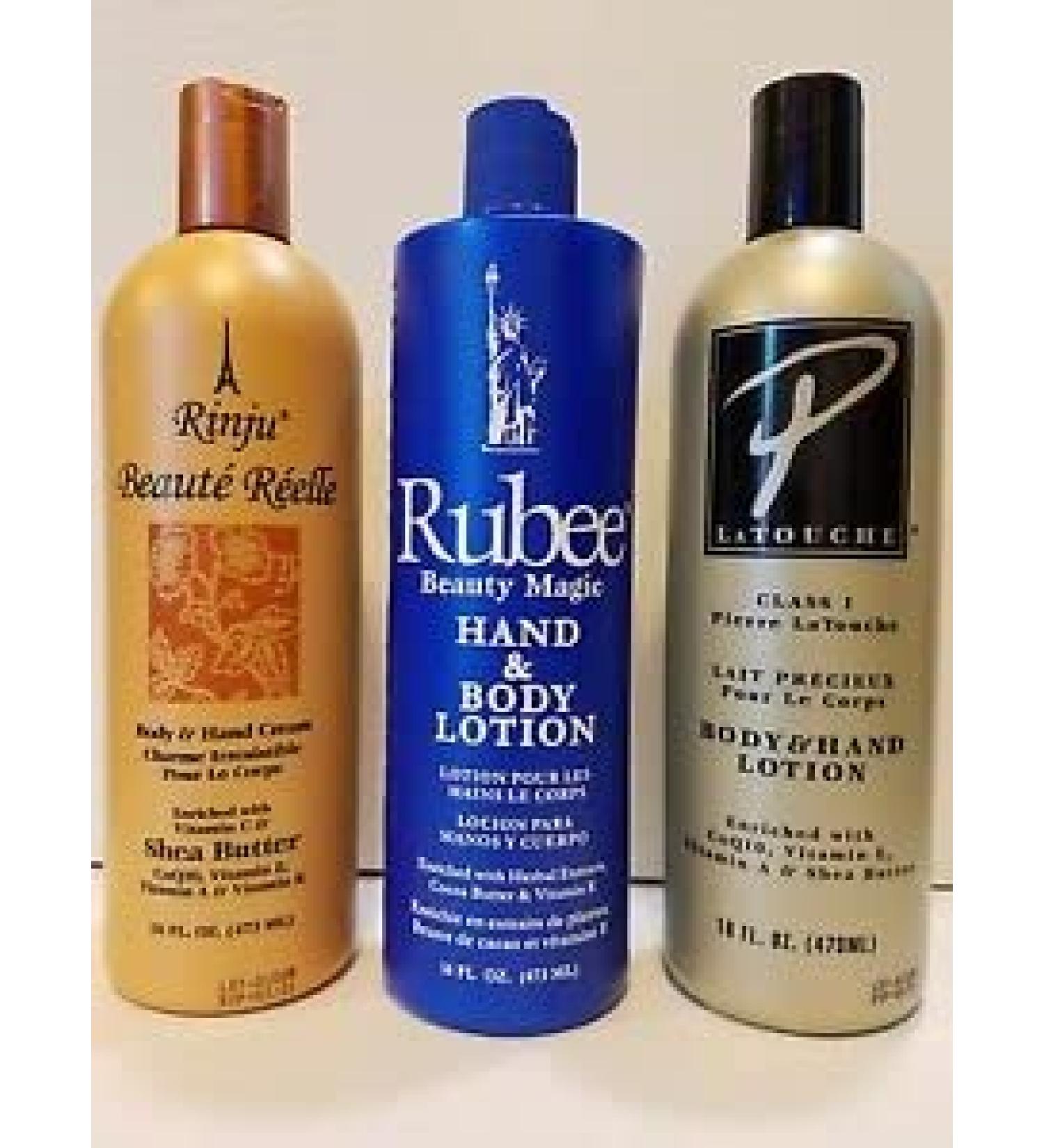 Rinju Beaute Reelle Rubee Beauty Magic & P. Latouche Lotions 16oz (Set) with a free 2 oz Rinju lotion bottle