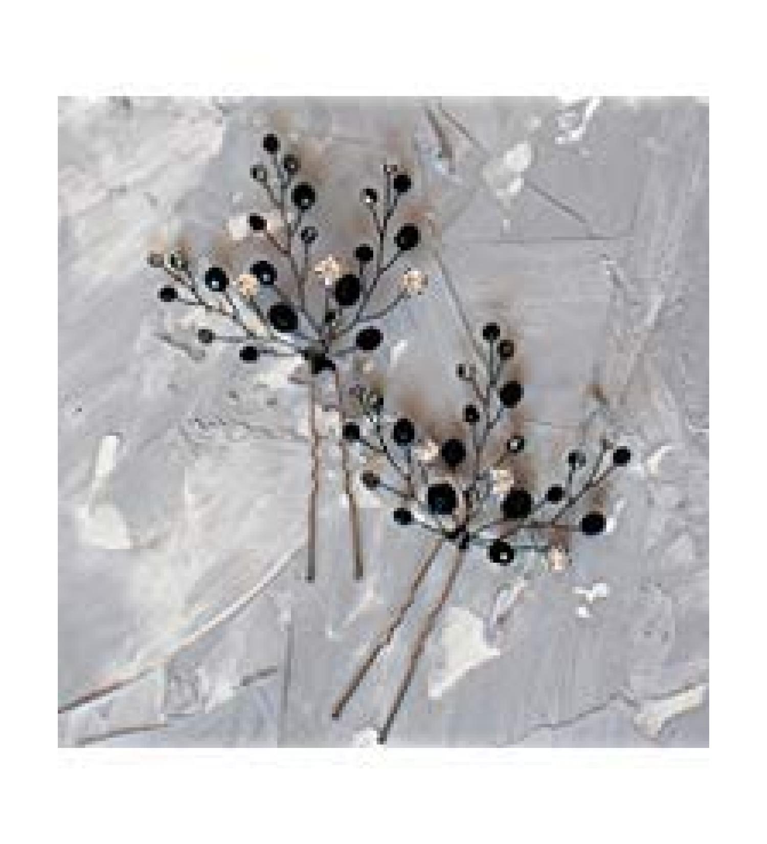 Kercisbeauty Handmade Wedding Hair Pins with Black Crystal Beads Rhinestones for Brides Bridal Hair Piece Prom Women Hair Accessories 2pcs