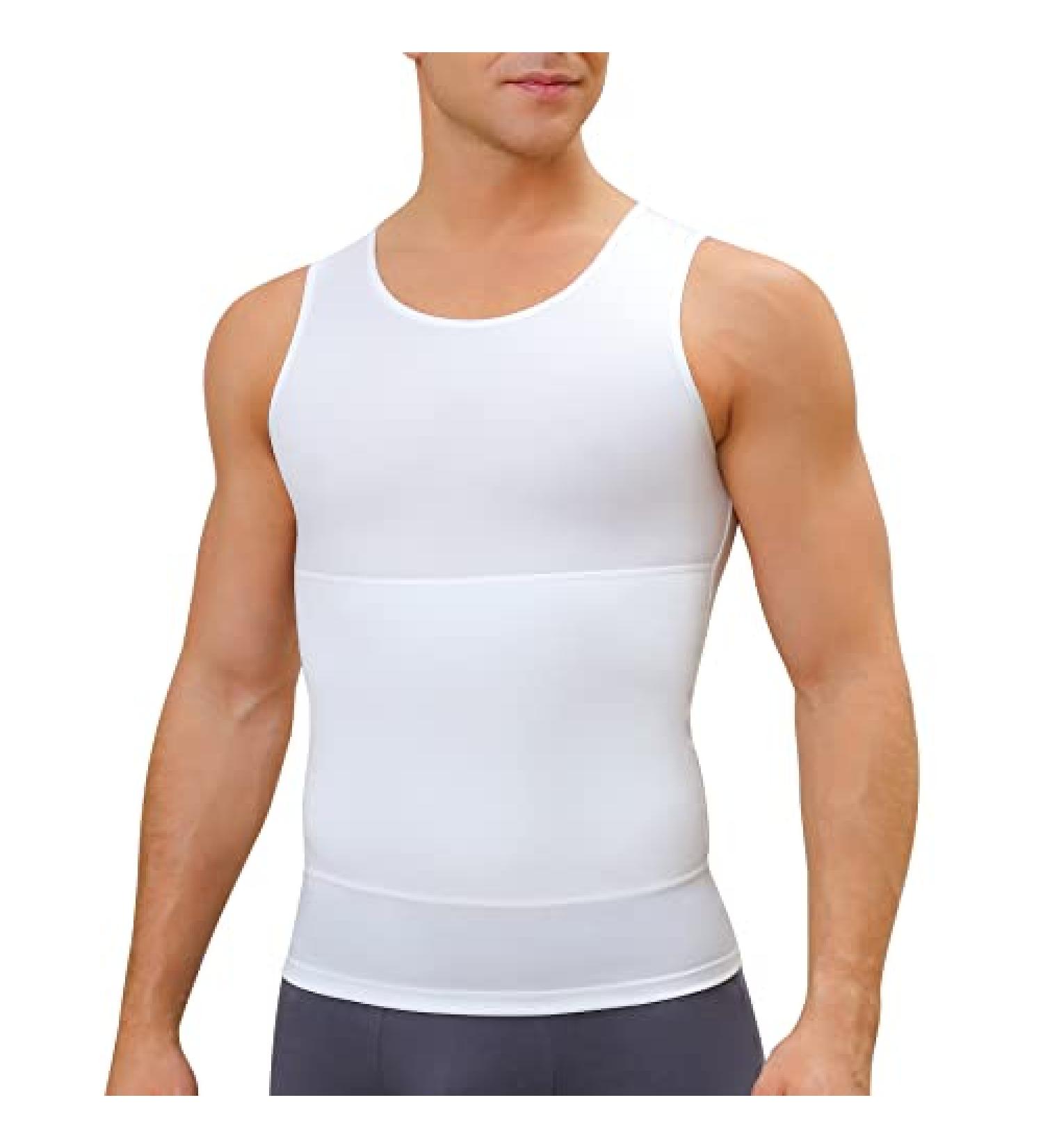 Men's Compression Shirt Slimming Body Shaper Vest | Workout Tank Top for Abs | X-Large White - Buy Online on GoSupps.com