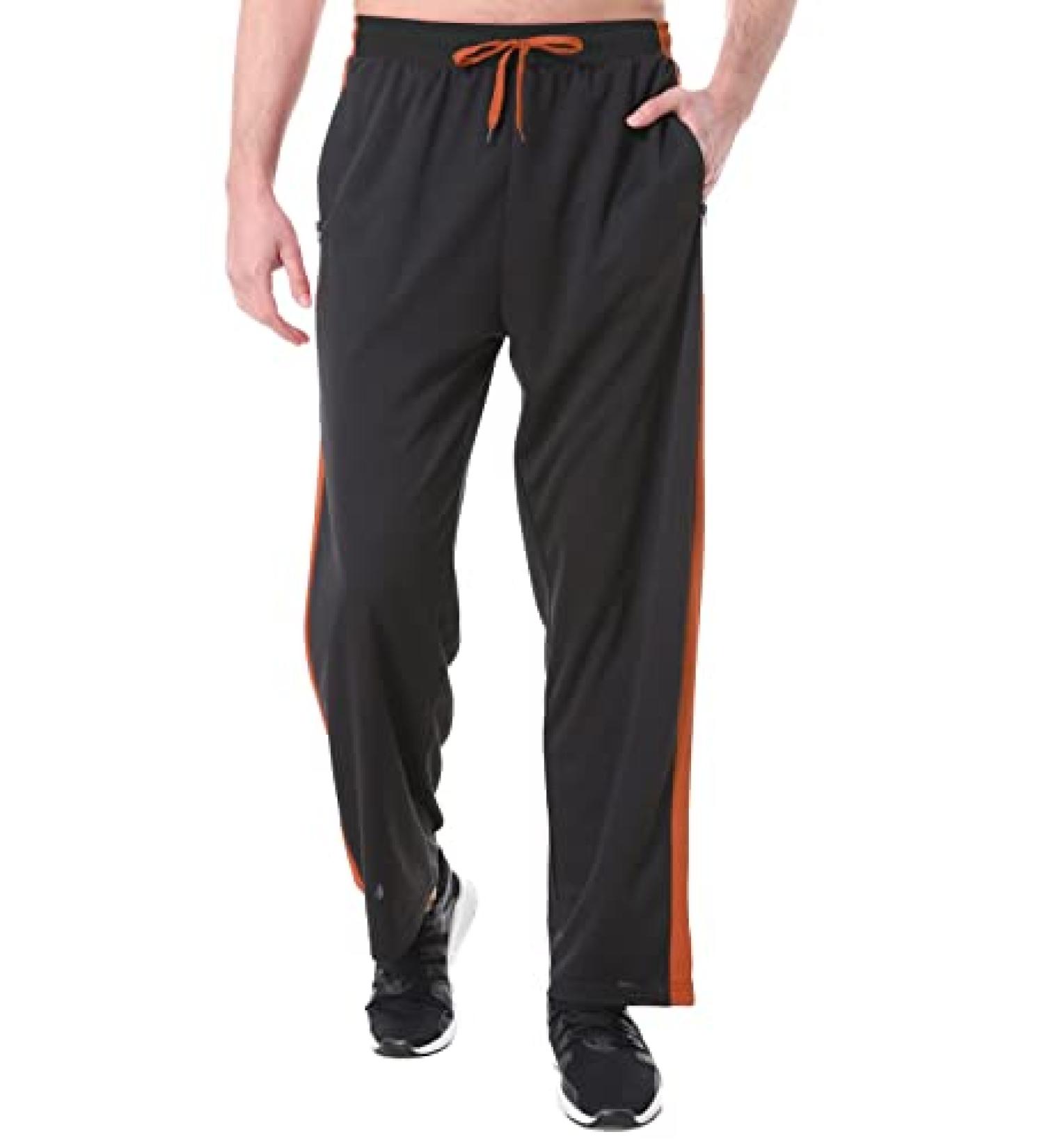 Men's Lightweight Orange Sweatpants with Zipper Pockets - Large Size for Workout, Jogging, Gym, Running | Open Bottom Training Pants - Buy Online on GoSupps.com