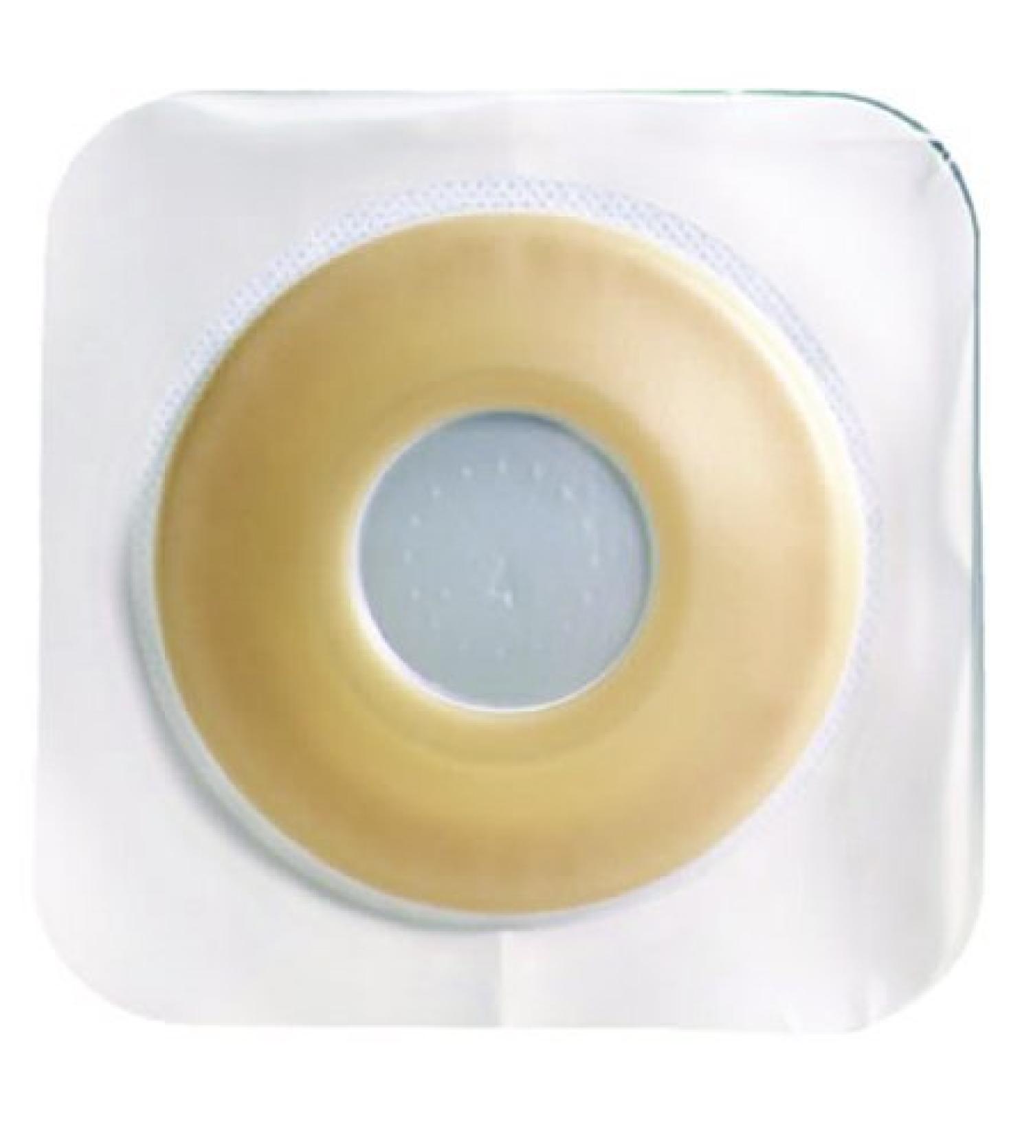 Sur-Fit Natura Colostomy Barrier Pre-Cut Extended Wear Durahesive White Tape 2-1/4 Inch Flange Hydrocolloid 1-1/2 Inch Opening 5 X 5 Inch Convatec 413185 - Box of 10