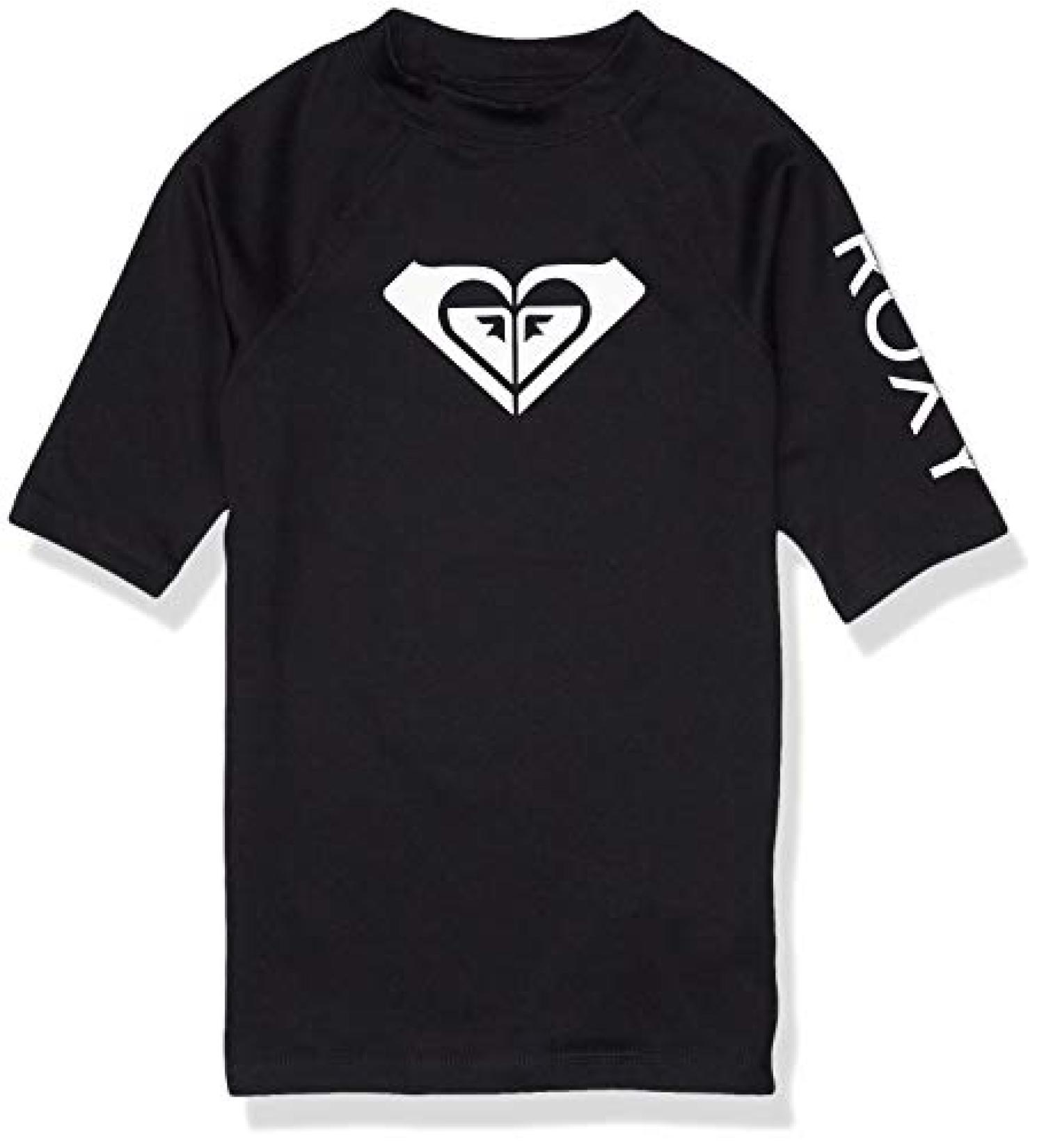Roxy Girls' Whole Hearted Short Sleeve Rashguard - Size 8, Black Anthracite - Buy Online on GoSupps.com
