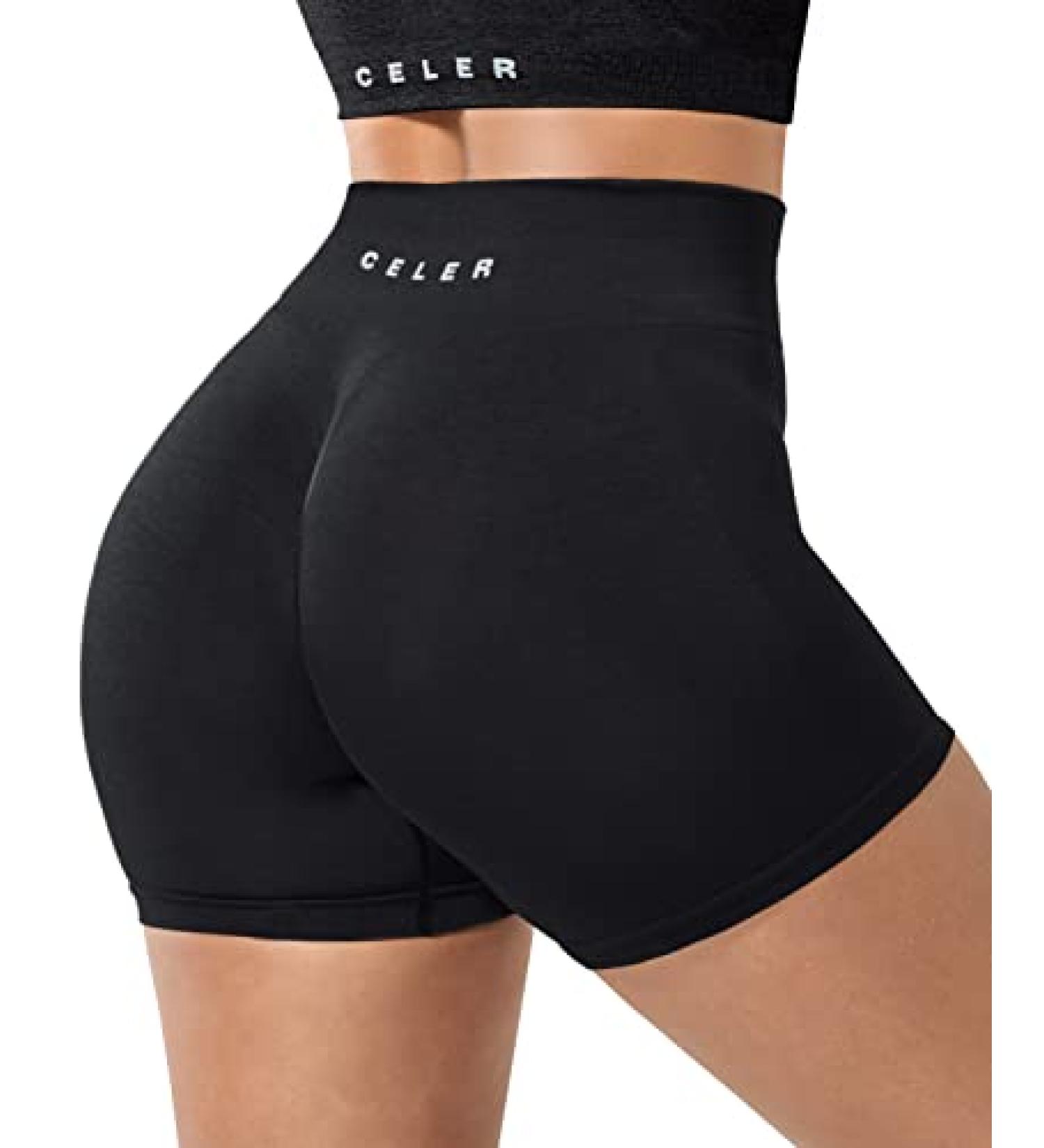 CELER Women's Chemistry Seamless Scrunch Butt Gym Shorts - Black, Medium - Buy Online on GoSupps.com