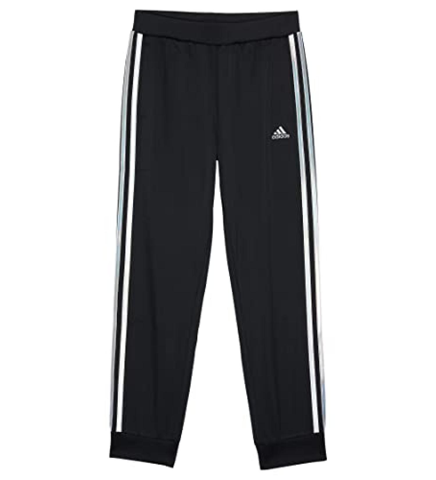 adidas Girl's 3-Stripes Tricot Joggers (Big Kids) Black/Silver MD (10-12 Big Kid)
