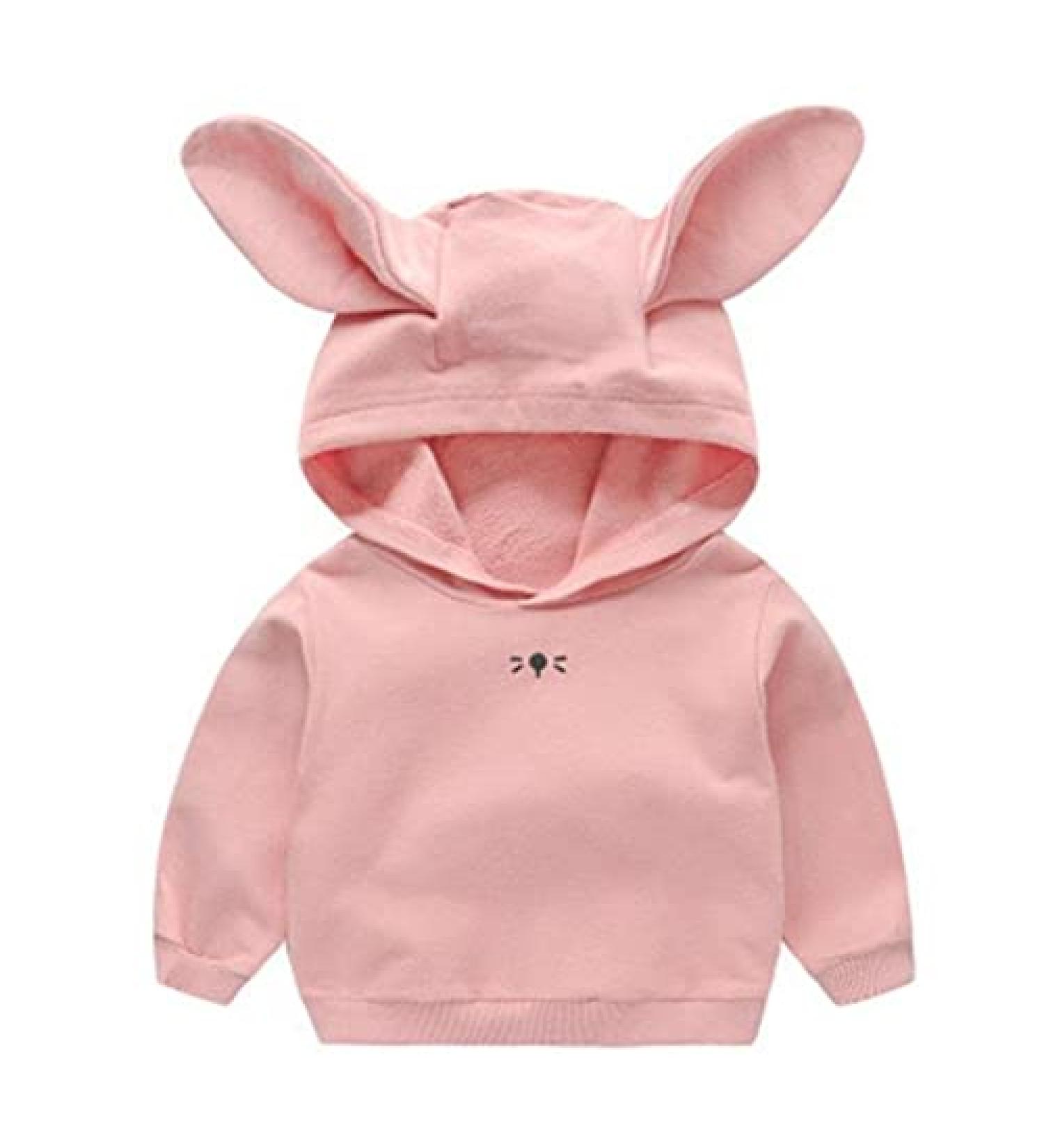 Kids Rabbit Ear Fleece Hoodie | Pink Toddler Hooded Sweatshirt 3-4T - Buy Online on GoSupps.com