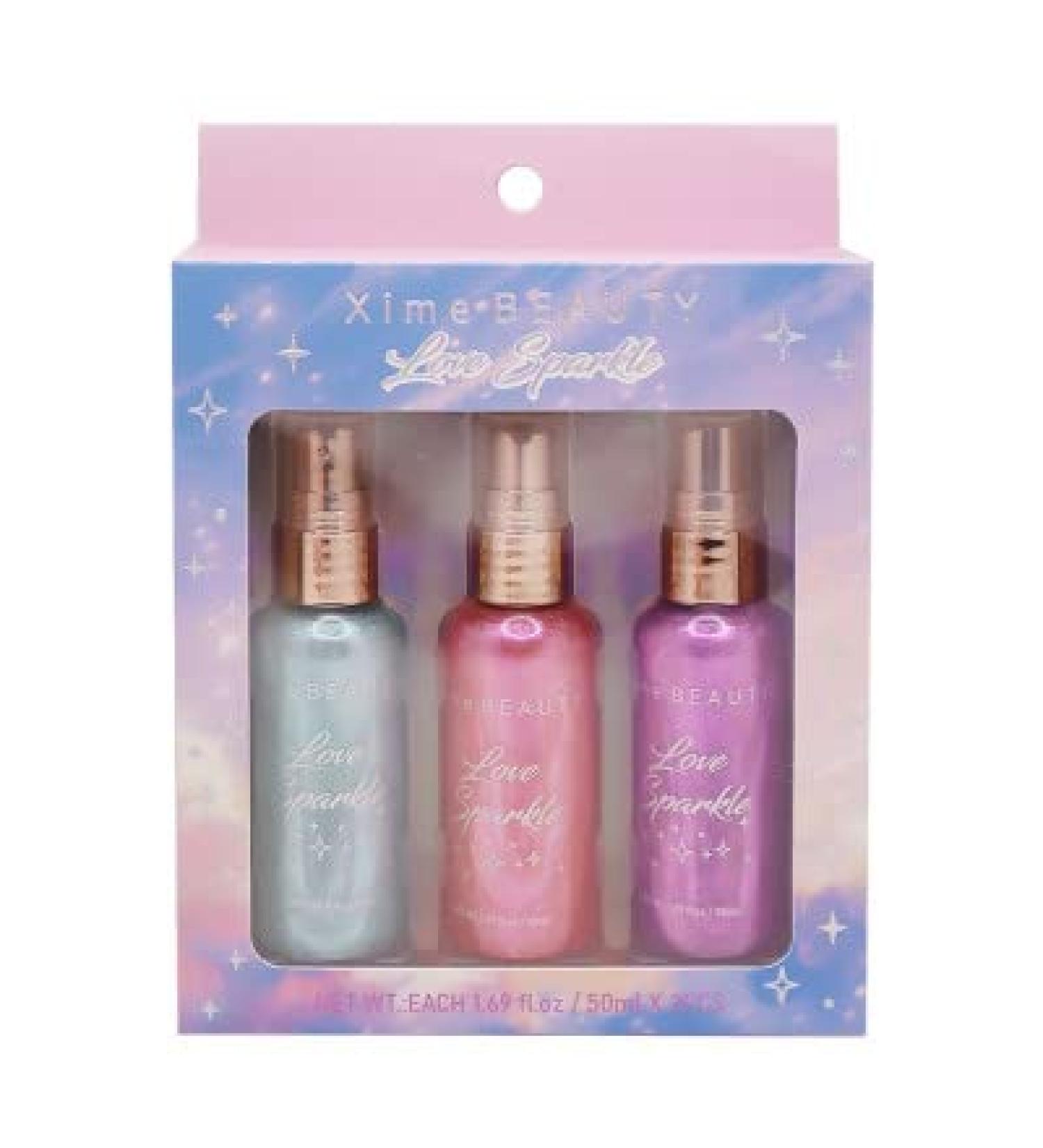 Xime Beauty Mini 3PC Set of Liquid Shimmer Highlight Multidimensional Micro Glitter Sprays (Love Sparkle)