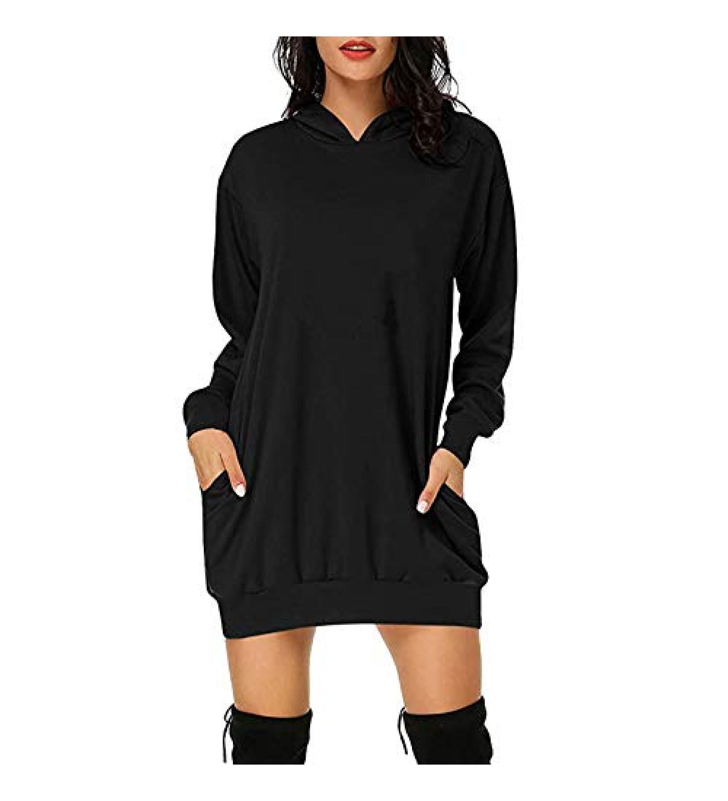 Women's Black Hoodie Dress with Pockets | Long Sleeve Oversized Sweatshirt - Buy Online on GoSupps.com