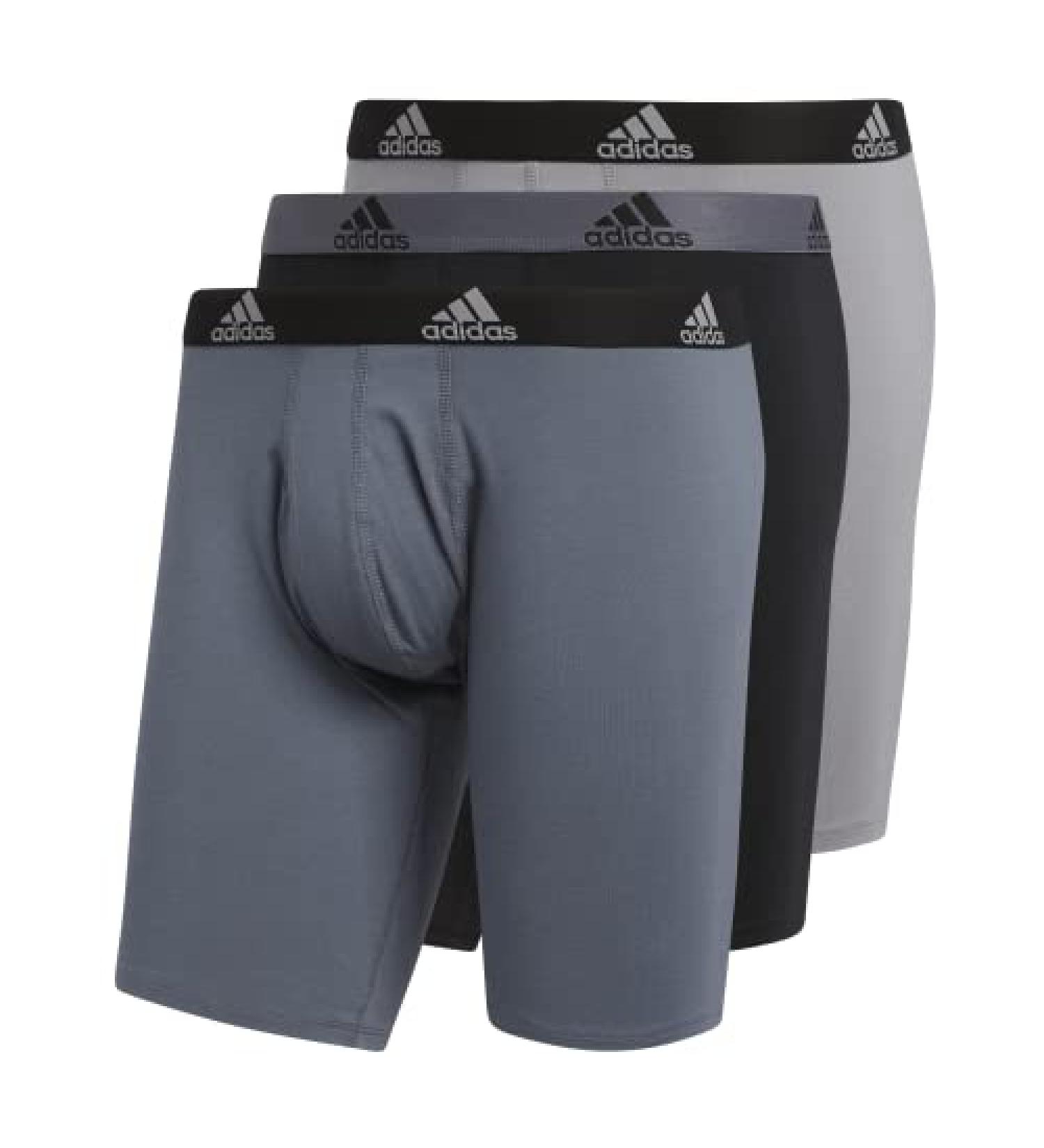adidas Men's Stretch Cotton 3-Pack Long Boxer Brief - Small - Onix/Black/Black/Grey - Black - Buy Online on GoSupps.com