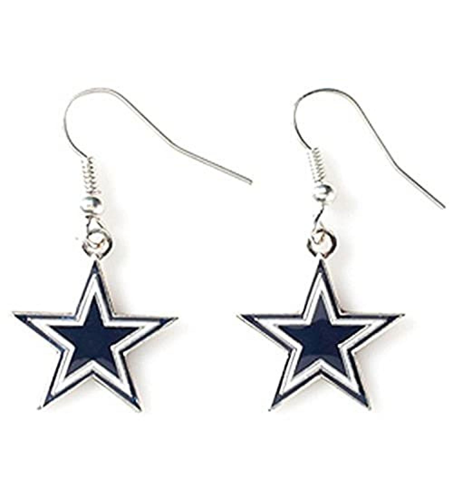 Aminco NFL Dallas Cowboys Logo Dangler Earrings , Silver, Size 2.5