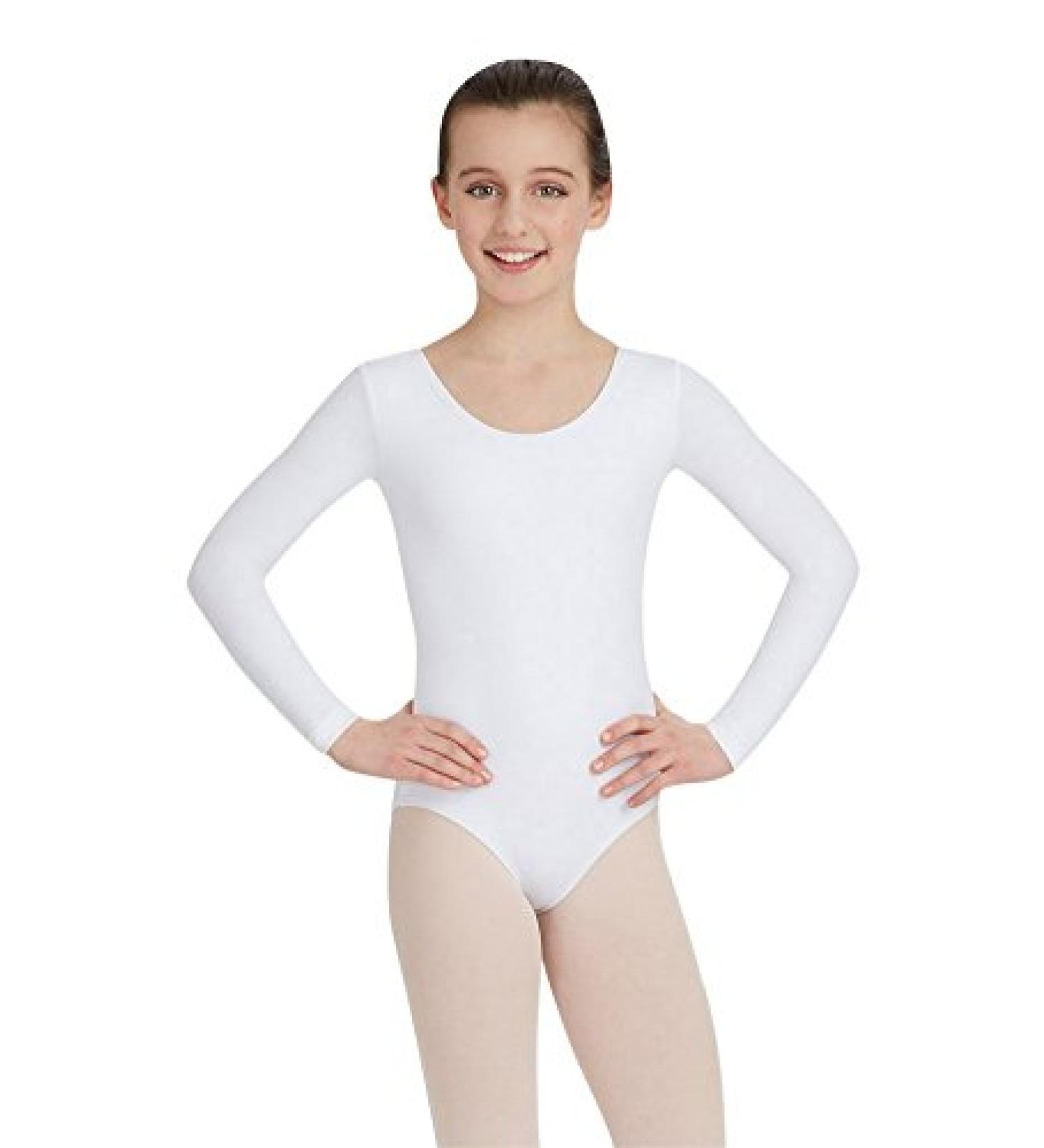 Capezio Girls' Team Basics Long Sleeve Leotard Big Girls (7-16) 12-14 White