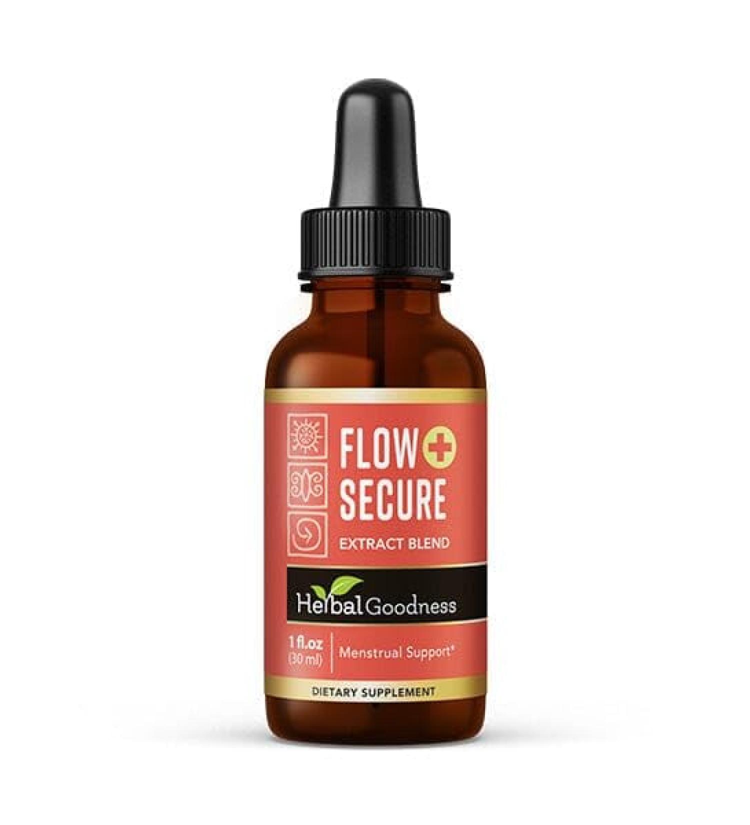Herbal Goodness Flow Secure 1oz Supplement - Menstrual Cycle Support for Women | Mood Hormone & Metabolism Health - Buy Online on GoSupps.com