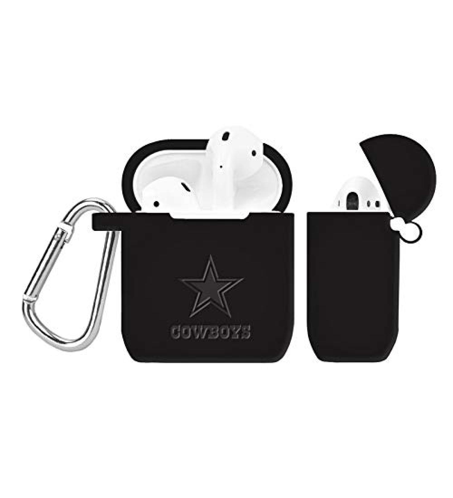 GAME TIME Dallas Cowboys Engraved Silicone Case Cover Compatible with Apple AirPods Gen 1&2 (Black)